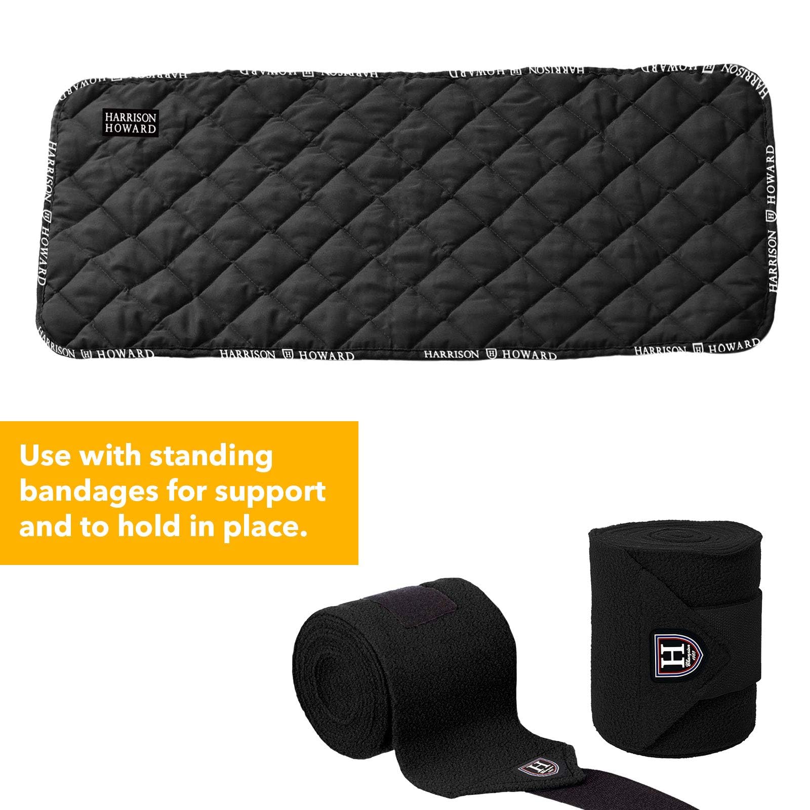 Harrison Howard Medicine-Retaining Shock-Absorbing Pressure Sores Prevention Quilted Leg Wraps For Horse Set Of 4-Black M
