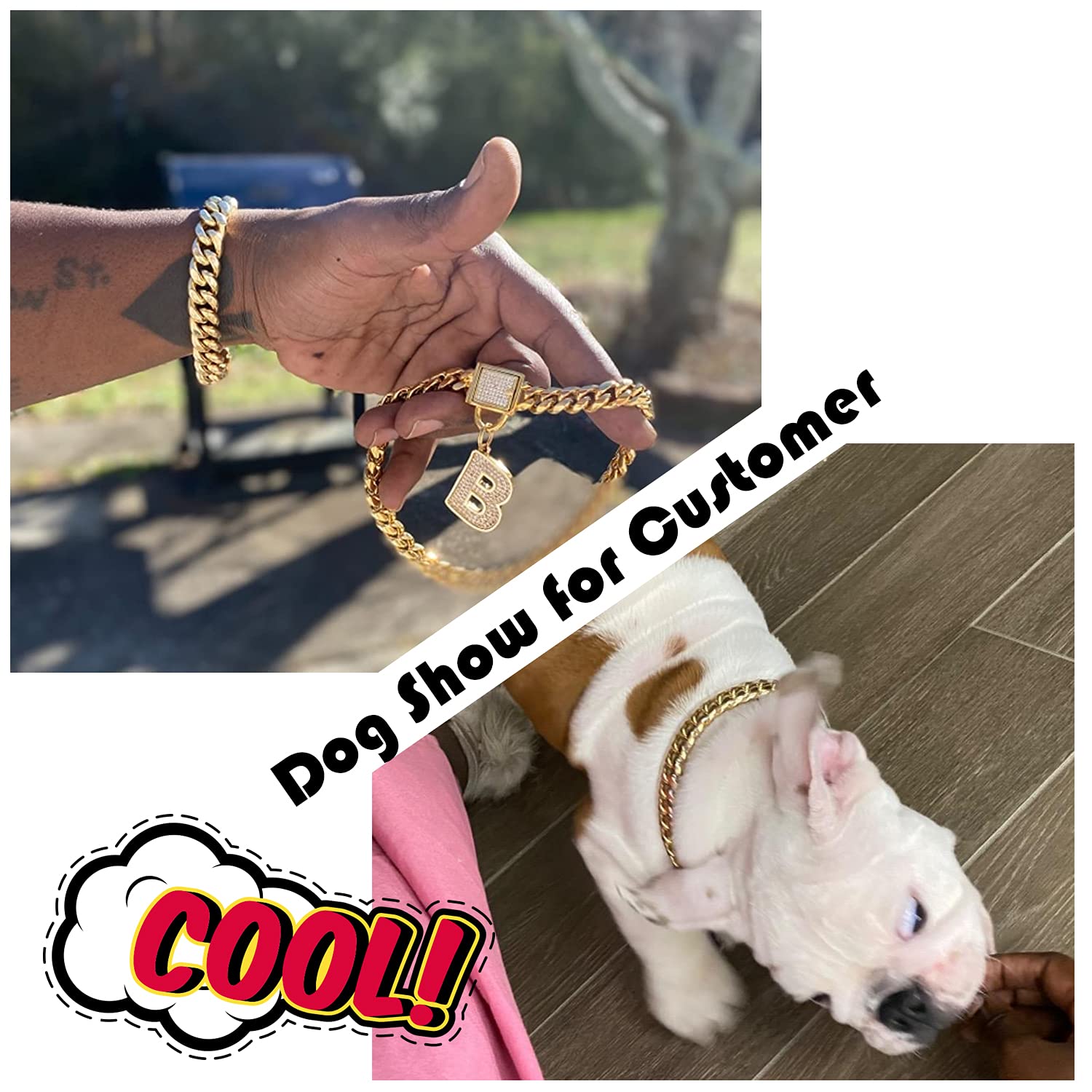 Pradog Gold Chain Dog Collar With Zirconia Buckle Stainless Steel Chains Collars Cuban Link Dog Collar Designer Bling Puppy Neck