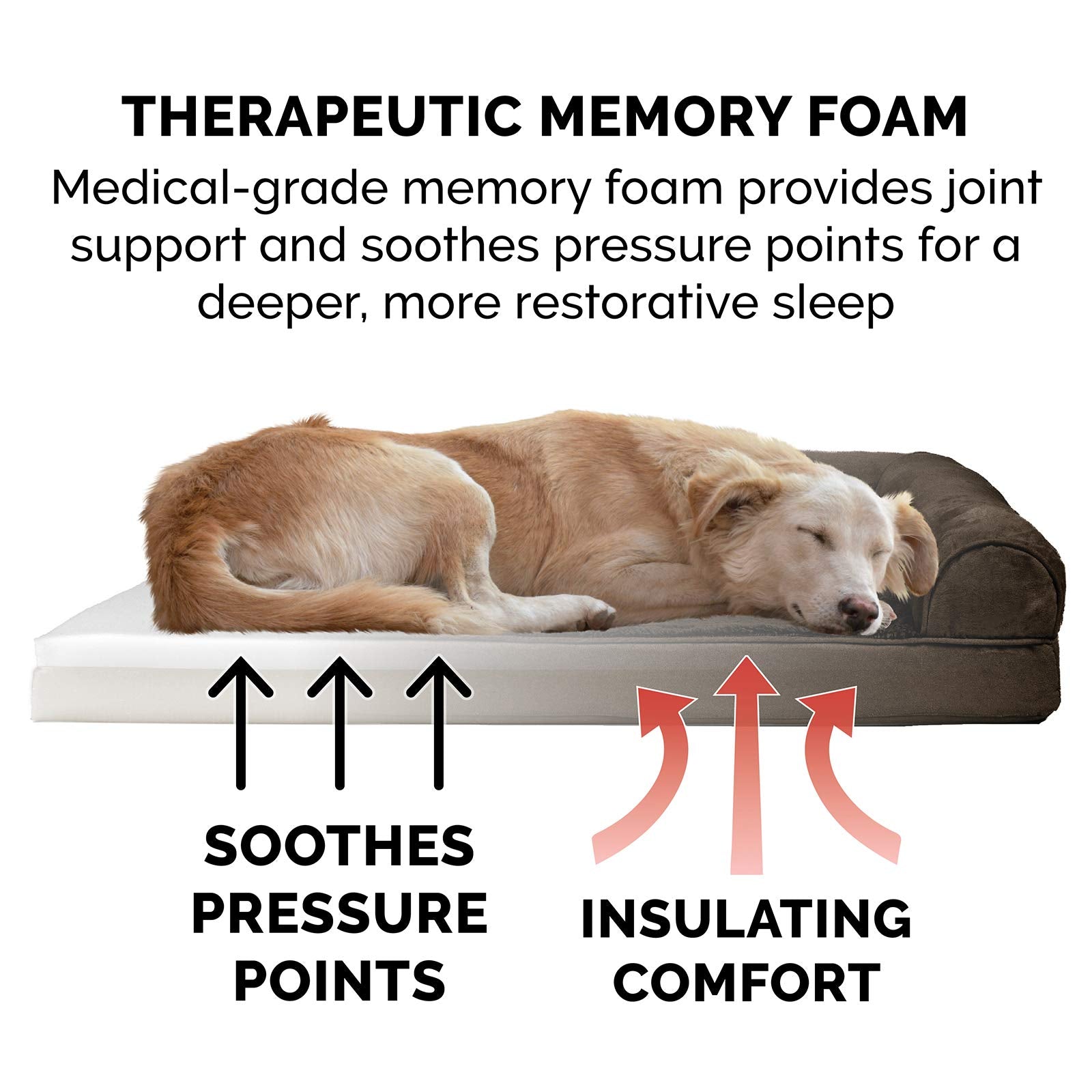 Furhaven Memory Foam Dog Bed For Large/Medium Dogs W/ Removable Bolsters & Washable Cover, For Dogs Up To 55 Lbs - Plush & Suede Sofa - Espresso, Large