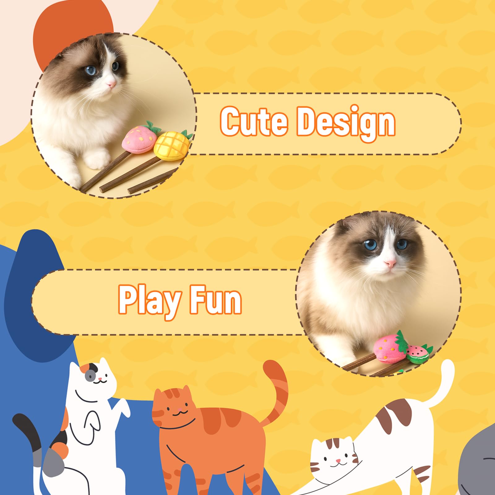 Ptwola 4 Pcs Natural Fruit Silvervine Sticks Cat Kittens Chew Toys Indoor Lollipops Interactive Cat DentalTeething Nip Treat Toy