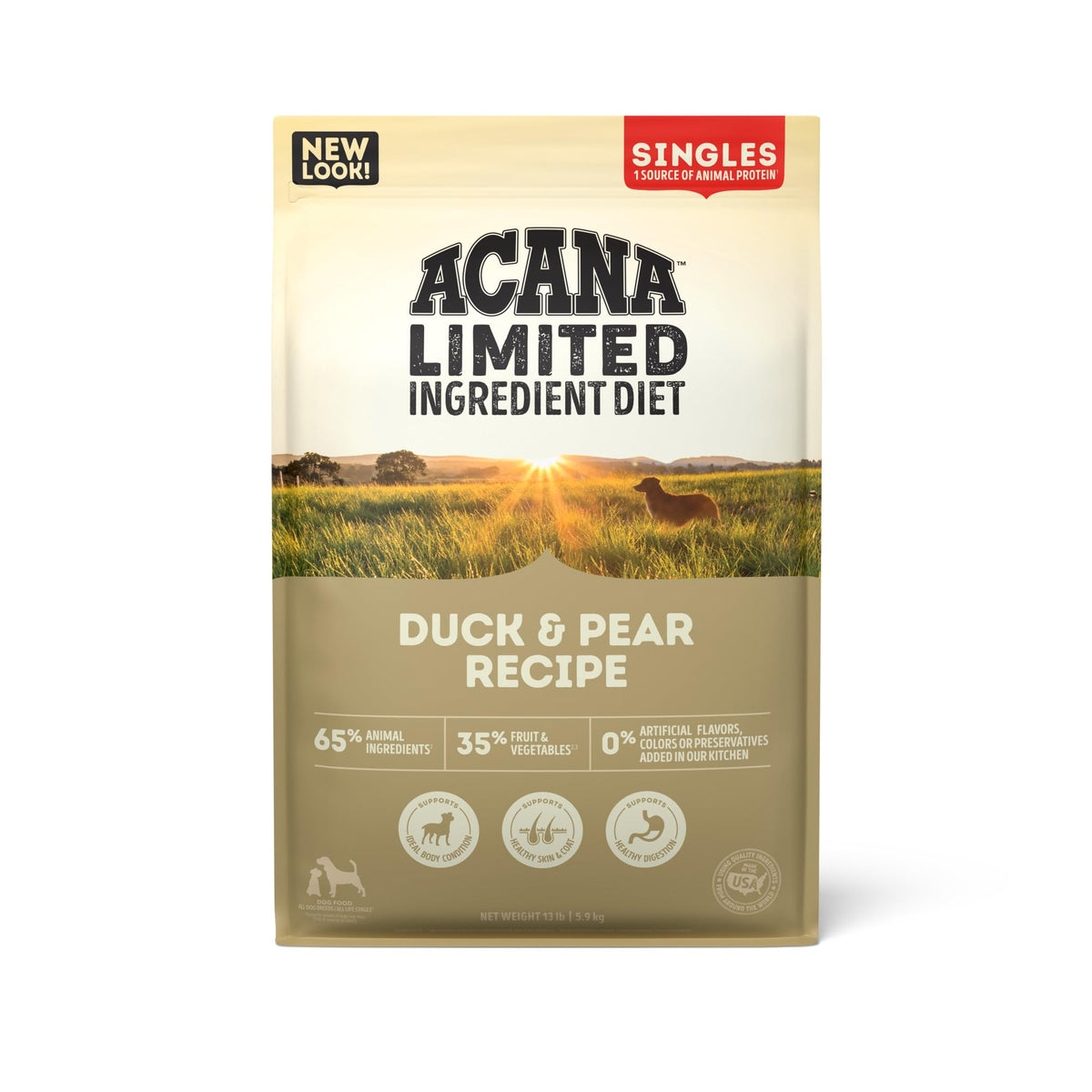 Acana Singles Limited Ingredient Dry Dog Food, Duck & Pear Recipe, Single Protein Source Dog Food Kibble, 13Lb