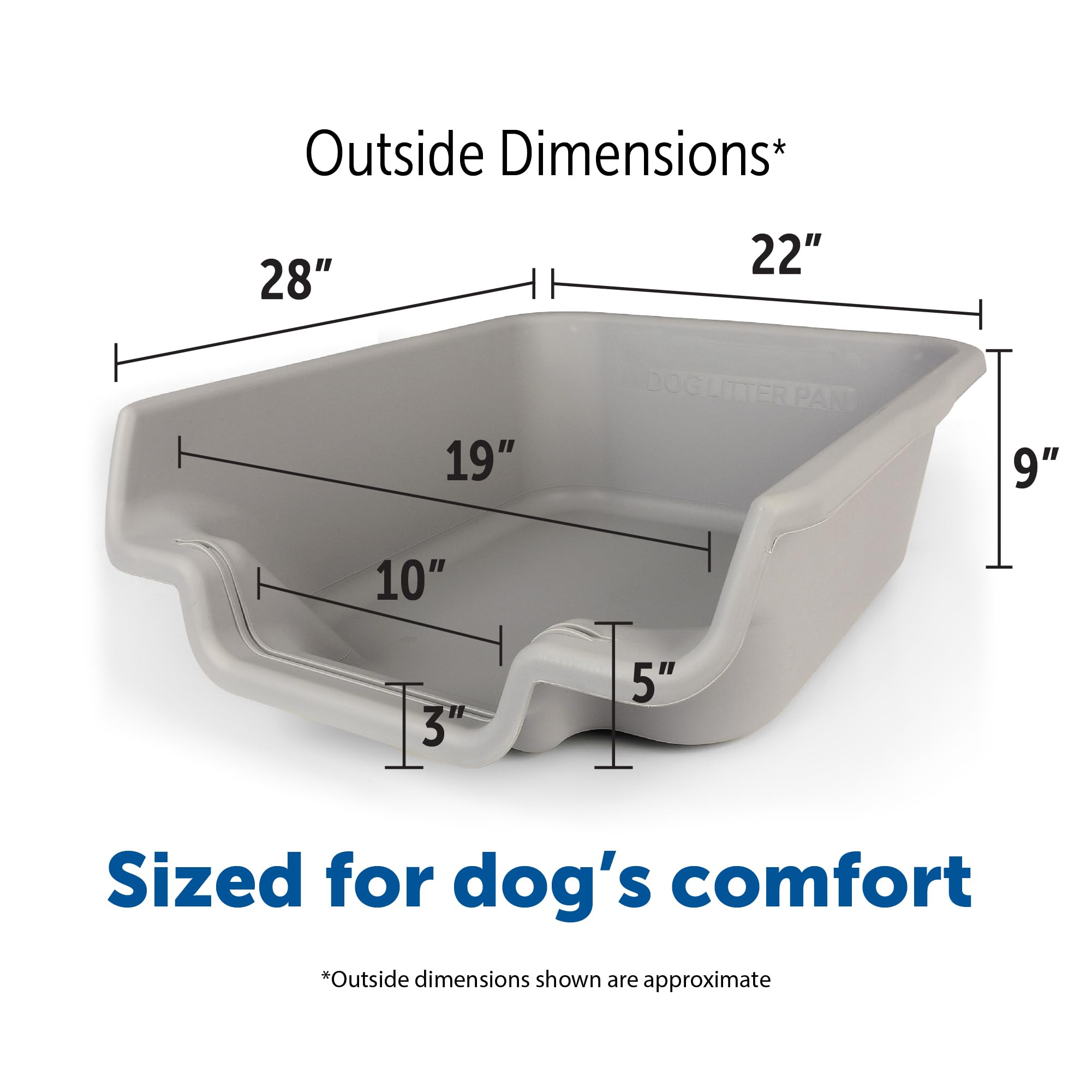 PuppyGoHere Dog Litter Box - Extra Large, Misty Gray, Durable Polypropylene, Open Top Design for Dogs up to 35 lbs
