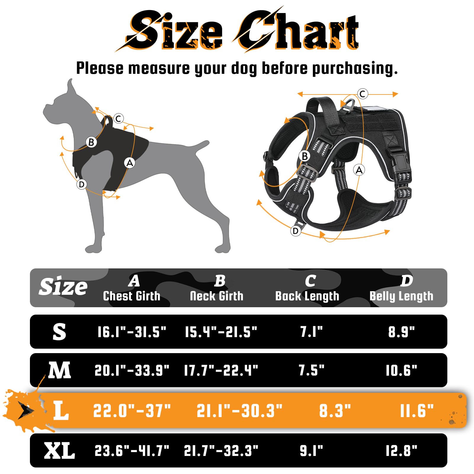 Rabbitgoo Dog Harness For Large Dogs No Pull, Tactical Service Pet Vest With Molle And Control Handle, Adjustable And Reflective Military Harness For Easy Walking And Training, Black, L