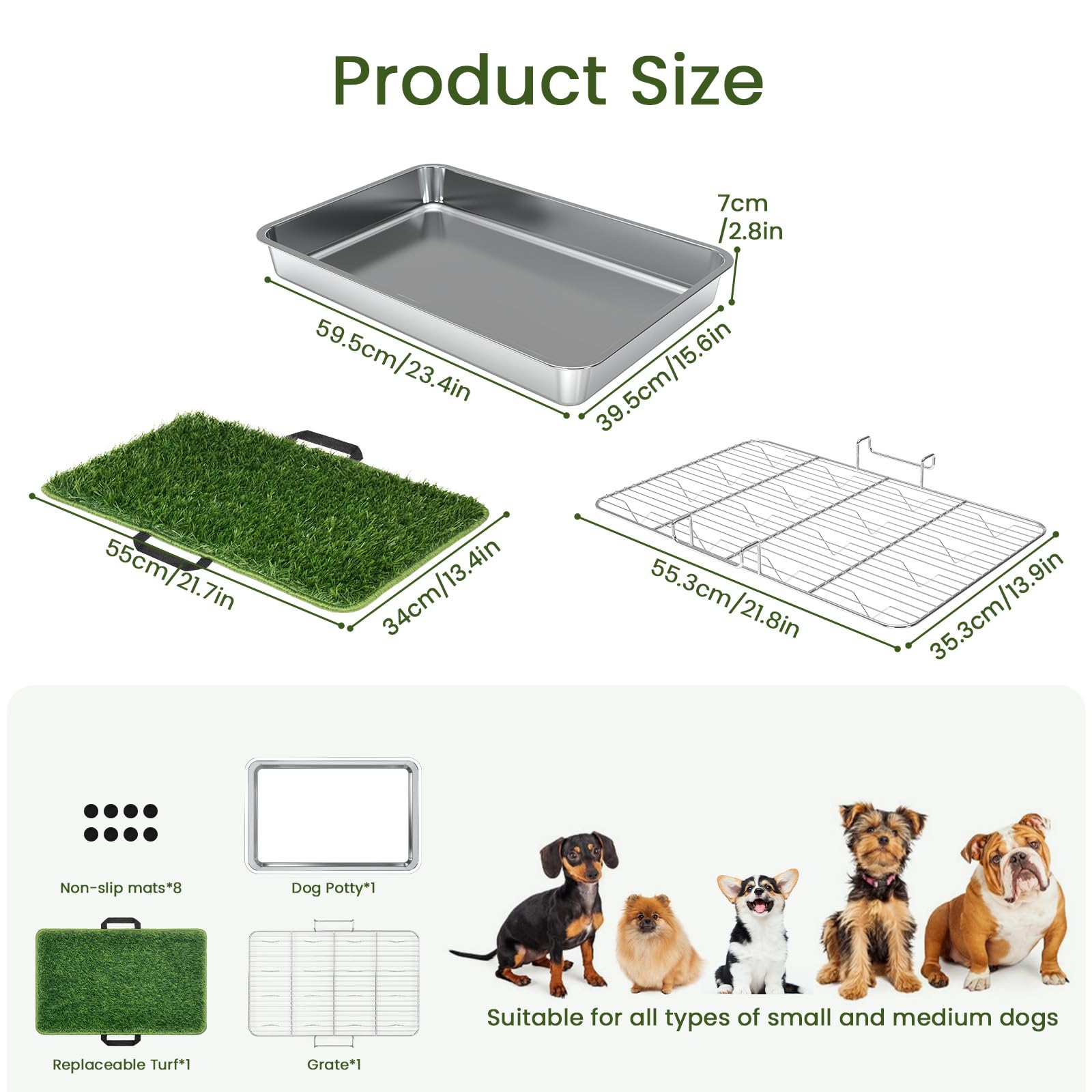 Dog Grass Pad With Tray, Grass Pad For Dogs Potty 24' X 17.7', Stainless Steel Tray & Grate, 1 Pcs Replacement Artificial Gras