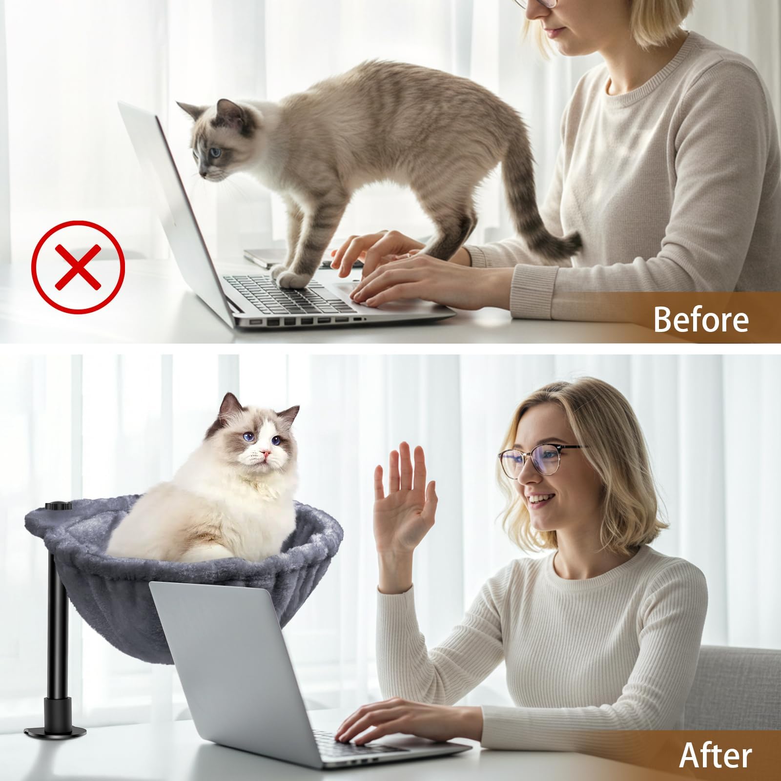 Virtulance Cat Desk Bed - Cat Desk Perch With 360 Rotating - Soft Fabric Nest Bed Height Adjustable Mount - Hammock Attachment F