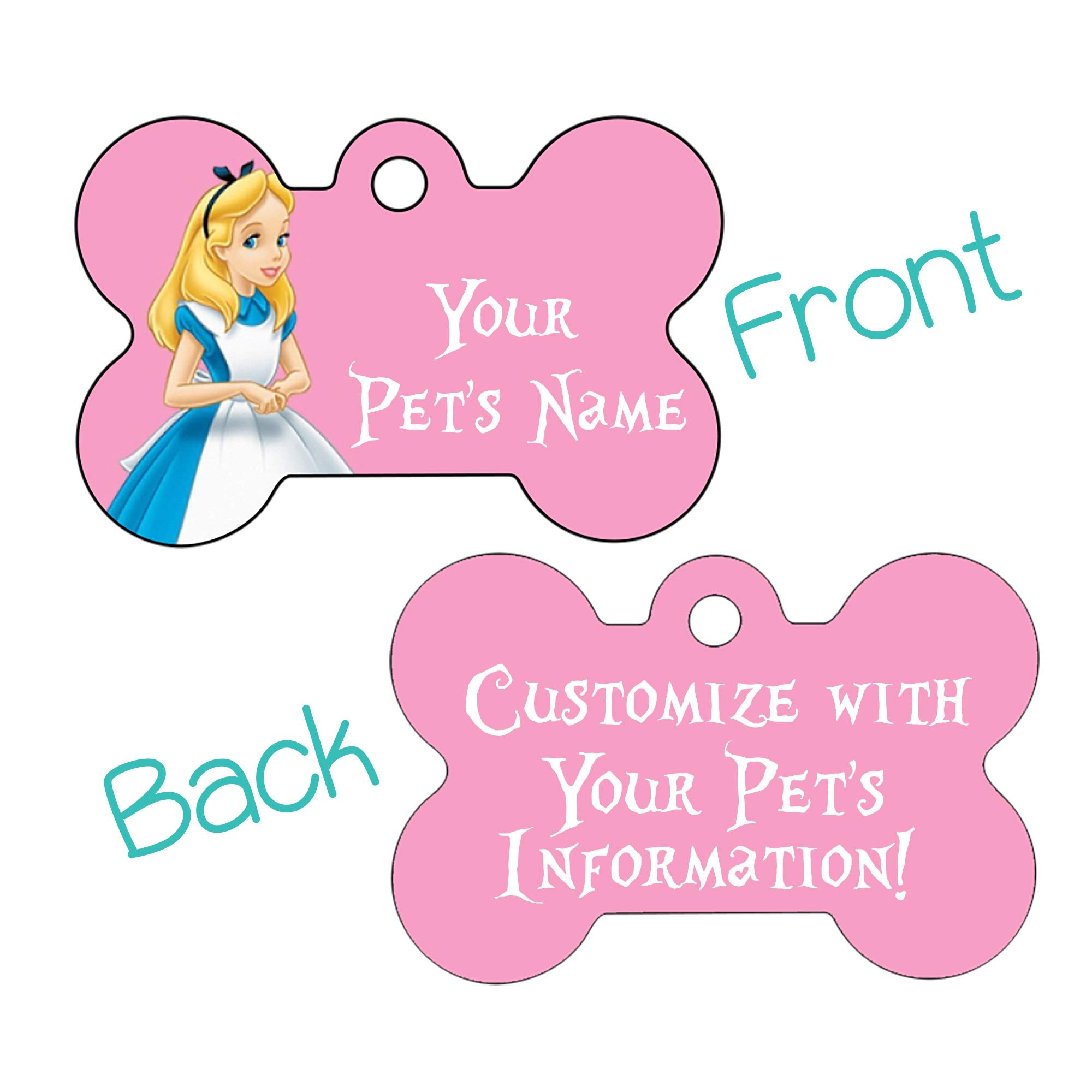 Udesignusa Double Sided Pet Id Tags For Dogs & Cats Personalized For Your Pet (Alice In Wonderland, Bone Shaped)
