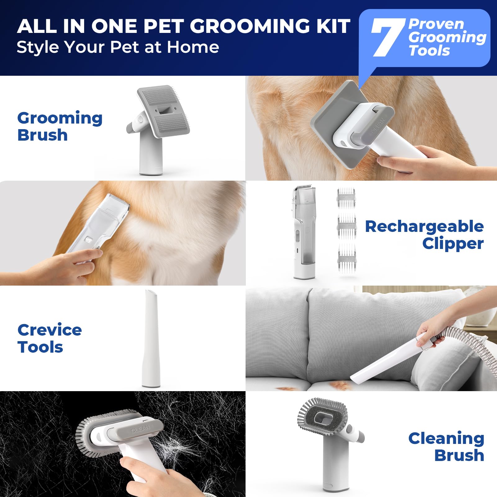 Fsitego Dog Grooming Kit With Vacuum Clippers: Dog Vacuum For Shedding Grooming With Pet Hair Trimmer - 3L Pet Grooming Vacuum F