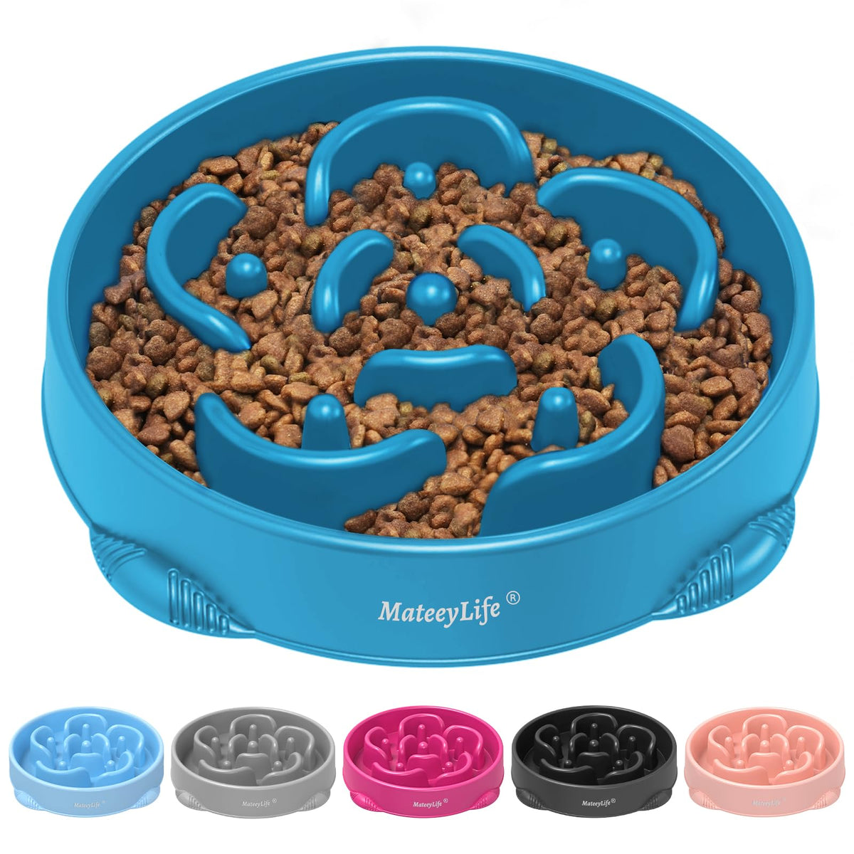 Mateeylife Large Slow Feeder Dog Bowls, Anti-Choking Puzzle Dog Food Bowls, Non Slip Interactive Dog Feeding Bowls Slow Down Eating, Bloat Stop Maze Dog Dishes Dog Feeder For Large Breeds Darkblue