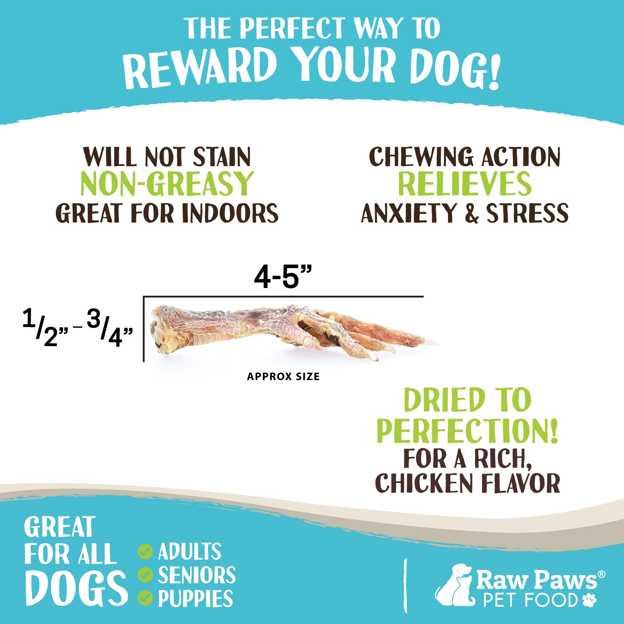 Raw Paws Dried Chicken Feet Dog Treats (10 Count) - Packed in USA - Dehydrated Chicken Feet for Dogs - Natural, Single Ingredien