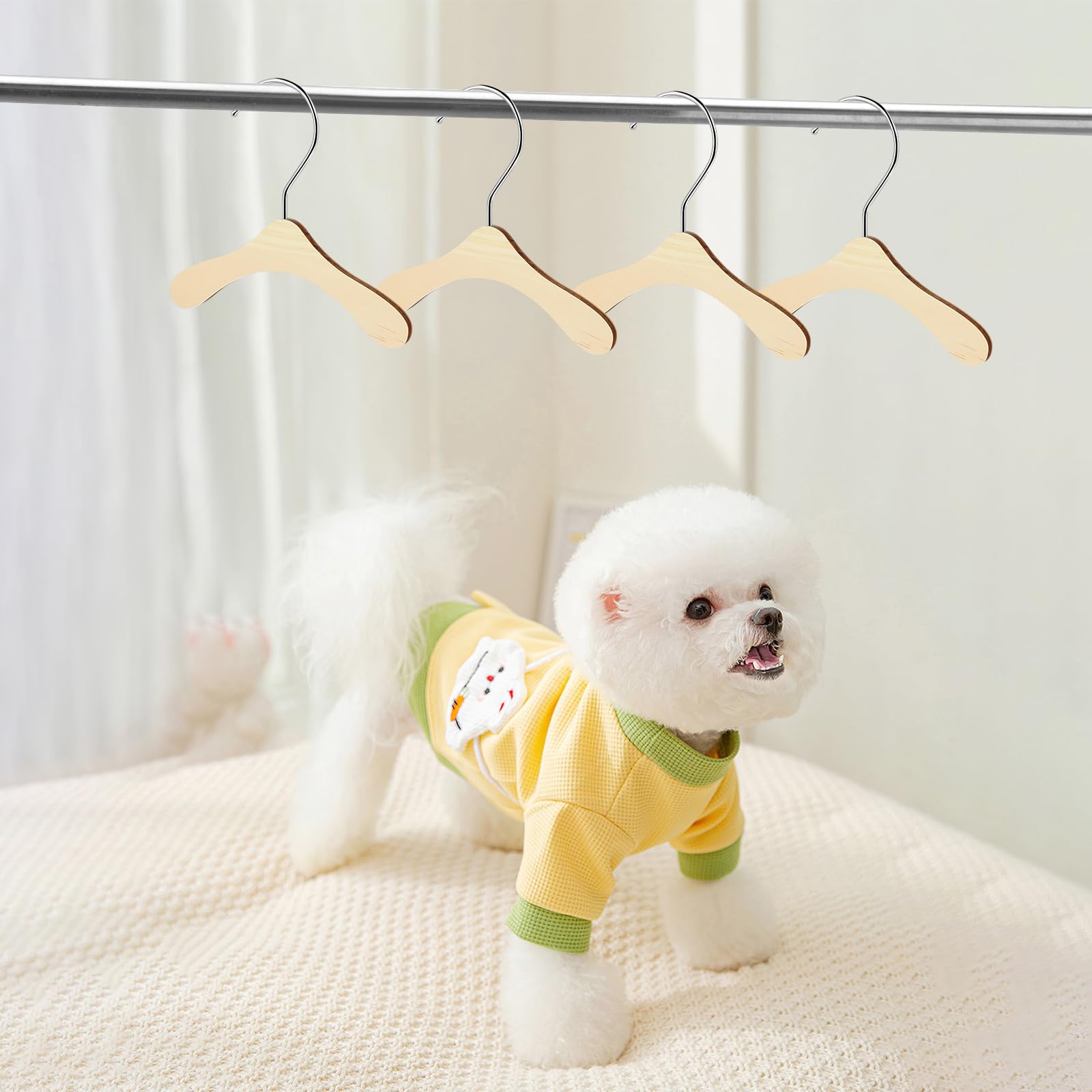 Balacoo 10 Pcs Wooden Dog Clothes Hangers, Small Pet Apparel Hangers For Doll Dog Cat Clothes, Dog Supply Organizer Hangers