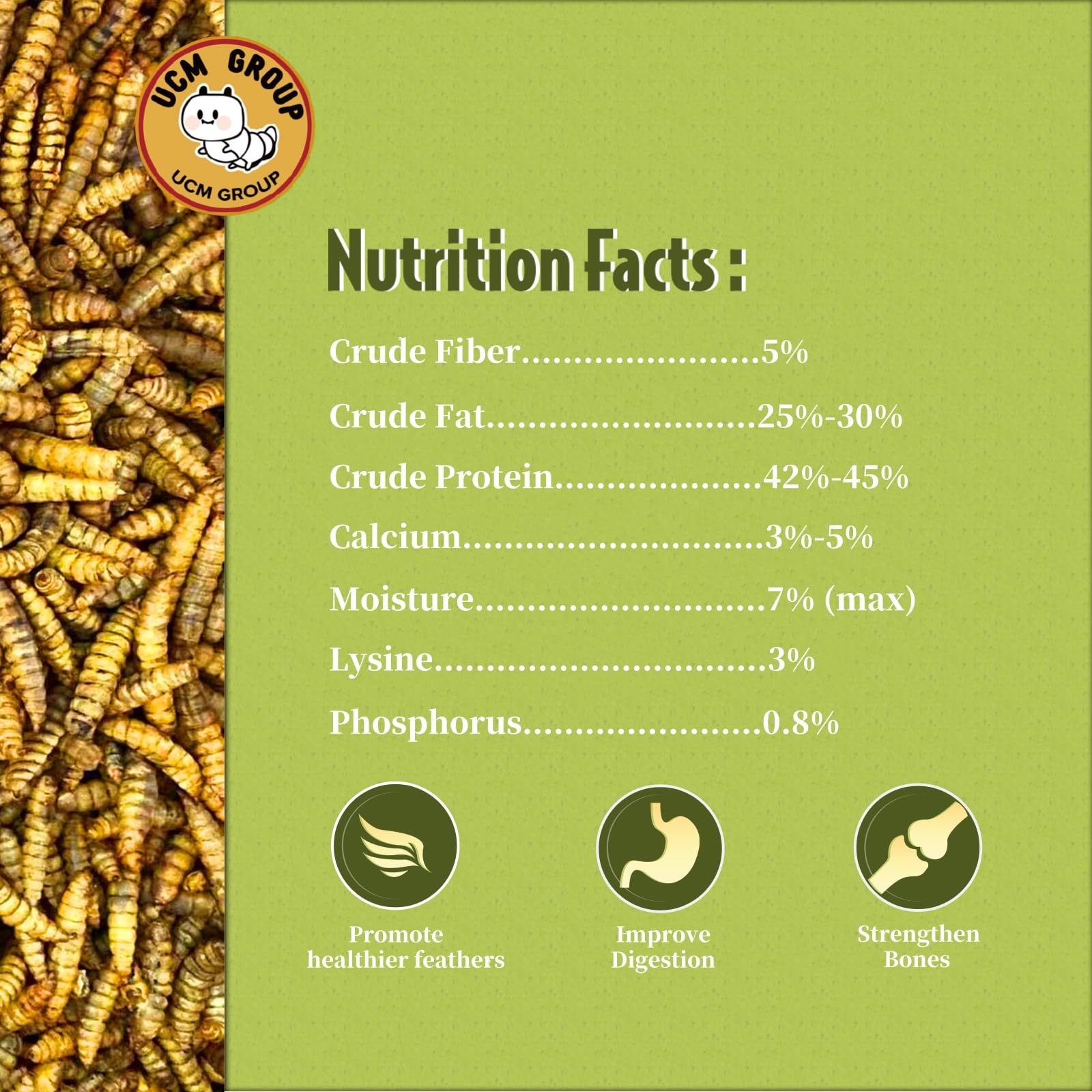 UCM Group 20LB Dried Black Soldier Fly Larvae for Chickens, Poultry, Wild Birds,100% Natural Non-GMO, No Additives, Treat, More
