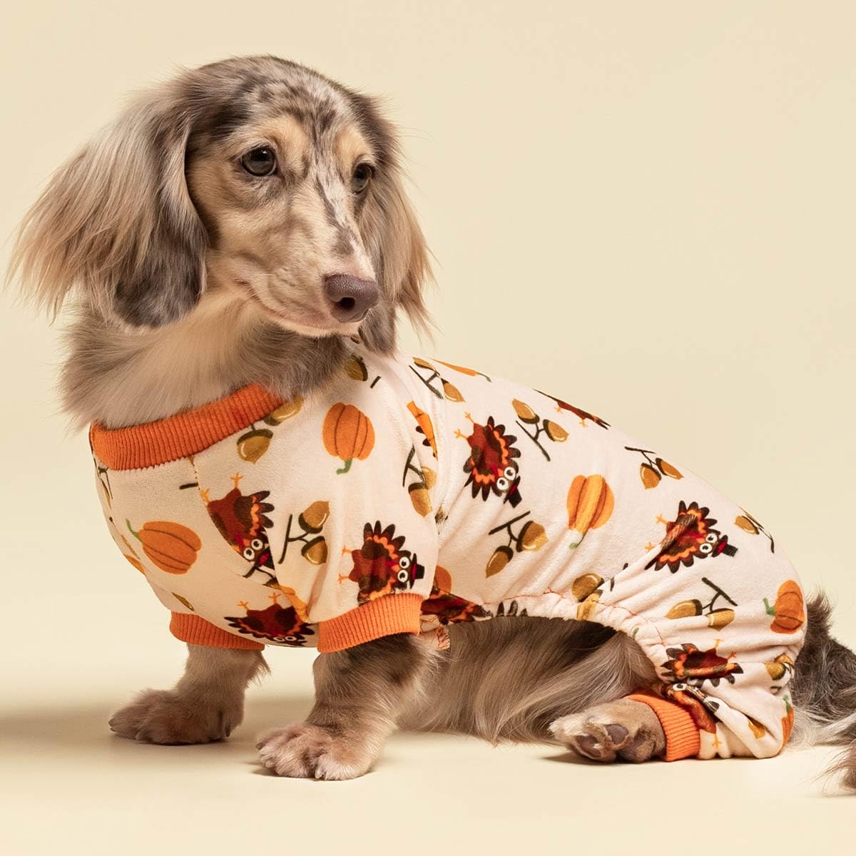 Fitwarm Thanksgiving Turkey Dog Pajamas, Funny Dog Winter Clothes For Small Dogs Girl Boy, Pet Jumpsuit, Cat Onesie With Feet, L