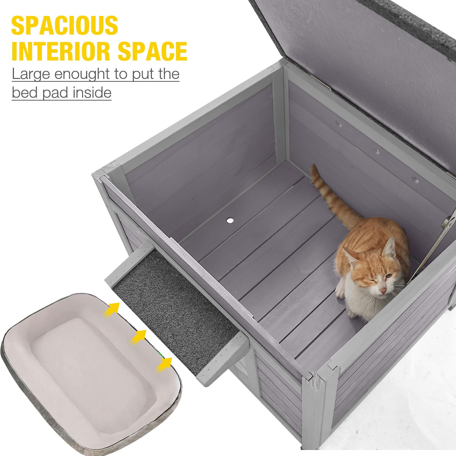 Cat House Outdoor Feral Kitty Houses With Curtain For Cats Insulated, Weatherproof Roof (Single-Deck)
