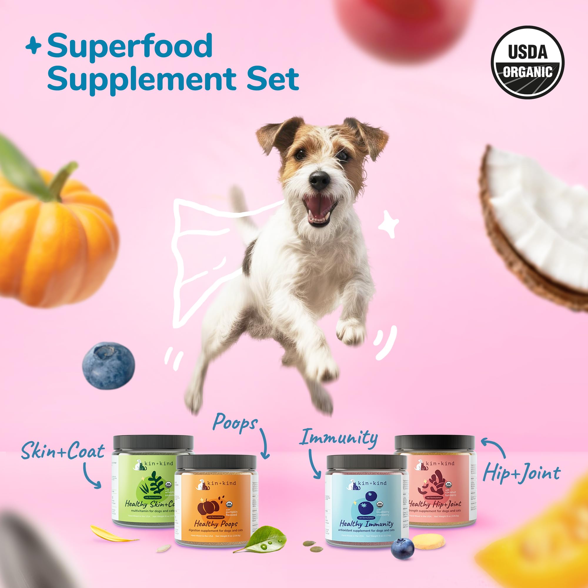 kin+kind Organic Fiber for Dogs&Cats - Pumpkin Boost for Healthy Poops - Digestive Health - Flax Seed, Ginger, Turmeric and Coco
