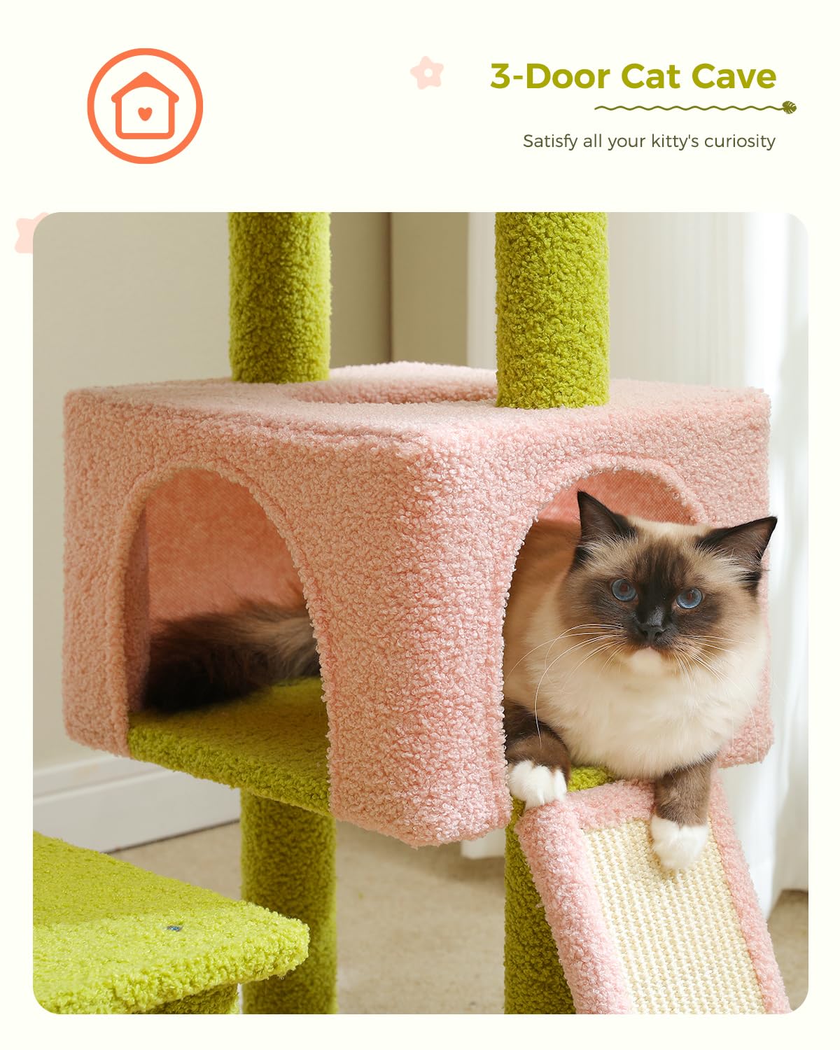 Muttros Flower Cat Tree 47.2' Multi-Level Cat Tower With Sisal Covered Scratching Posts, Cute Cat Condo For Indoor Small Medium