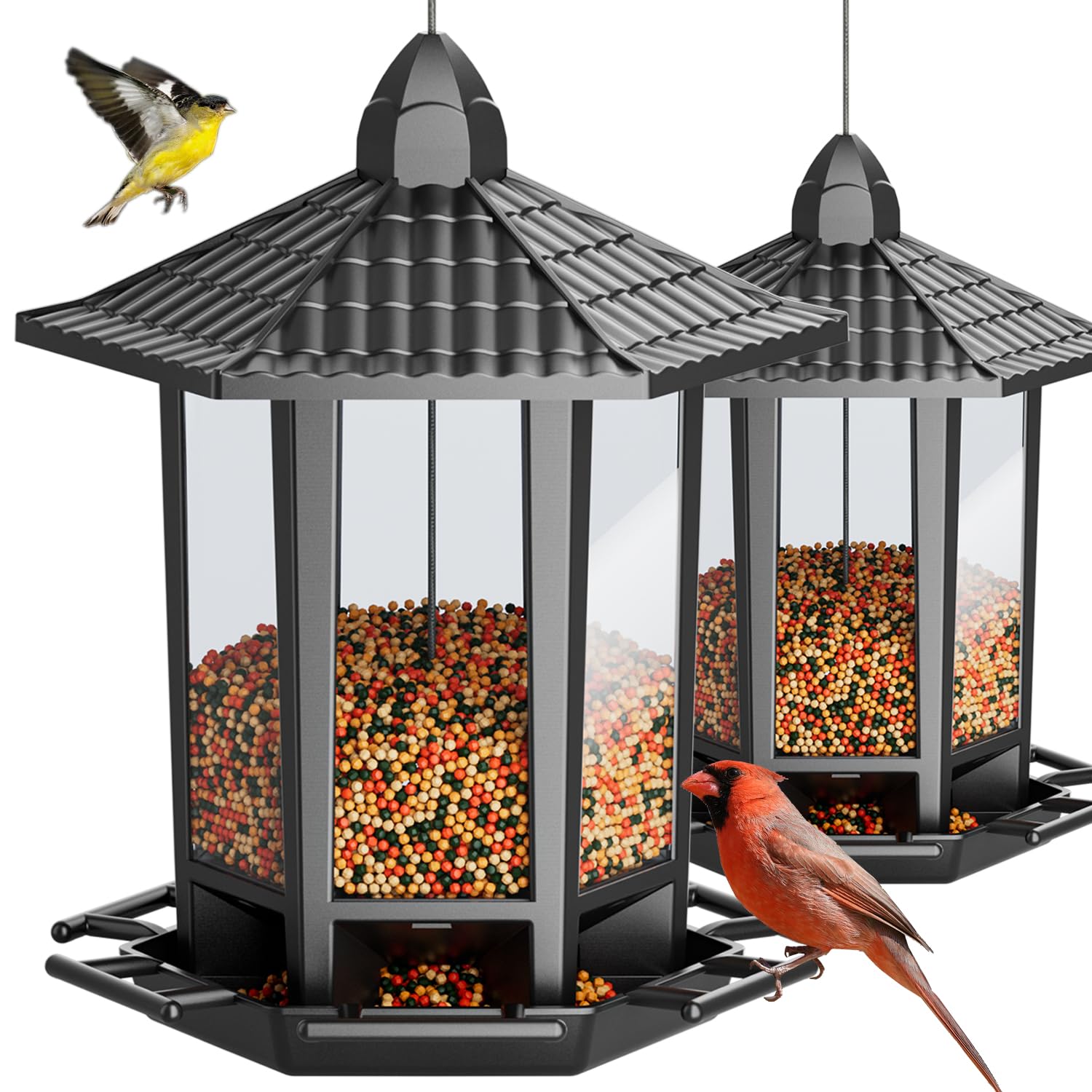 Birdream 2 Pack Bird Feeders for Outdoor Hanging, Retro Pagoda Design Fun Installation Bird Feeder, Attracting Wild Birds Chicka