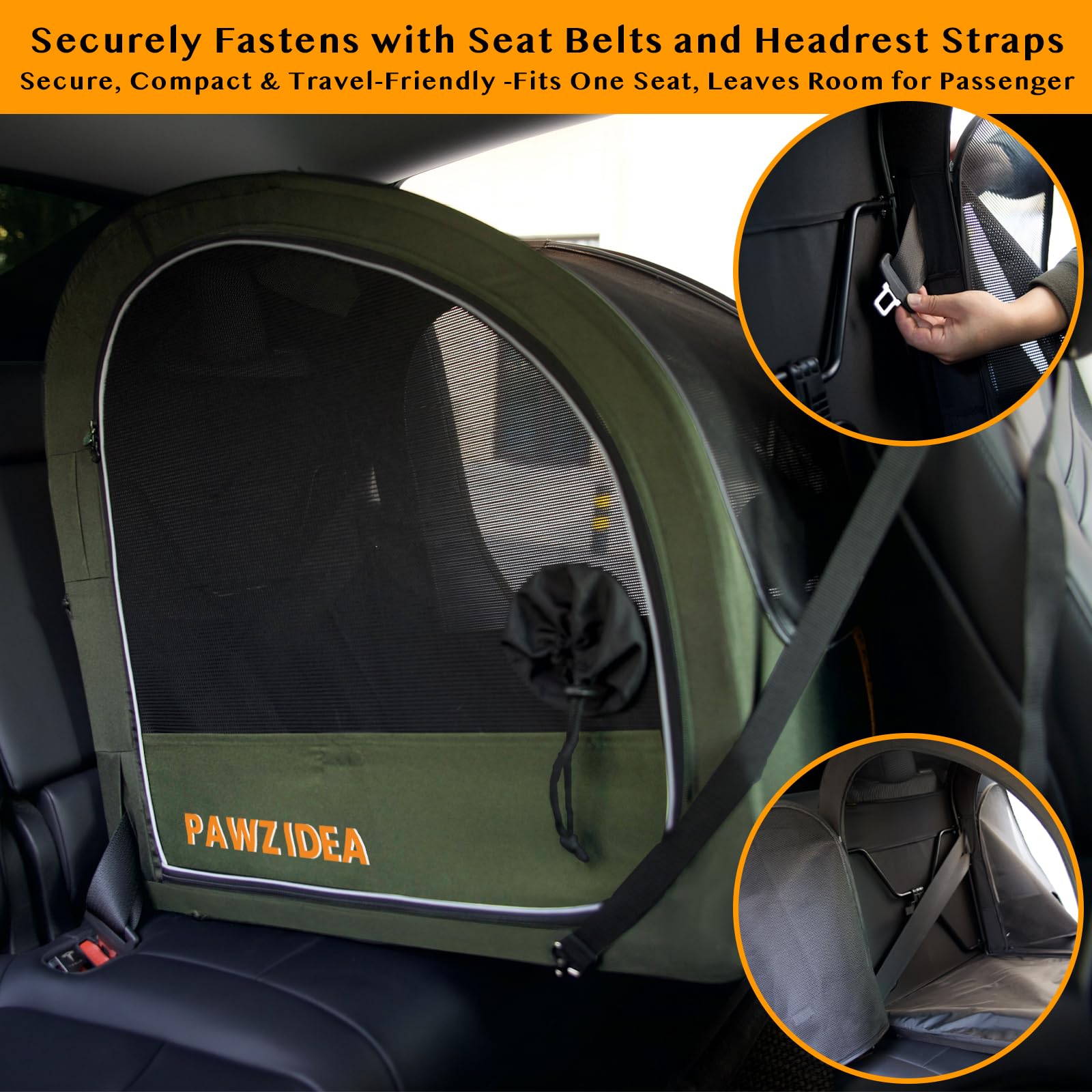 Pawzidea Collapsible Dog Travel Crate, Portable Pet Crate For Car, Soft-Sided Dog Kennel For Medium Large Dogs, Pop-Up Metal Fra