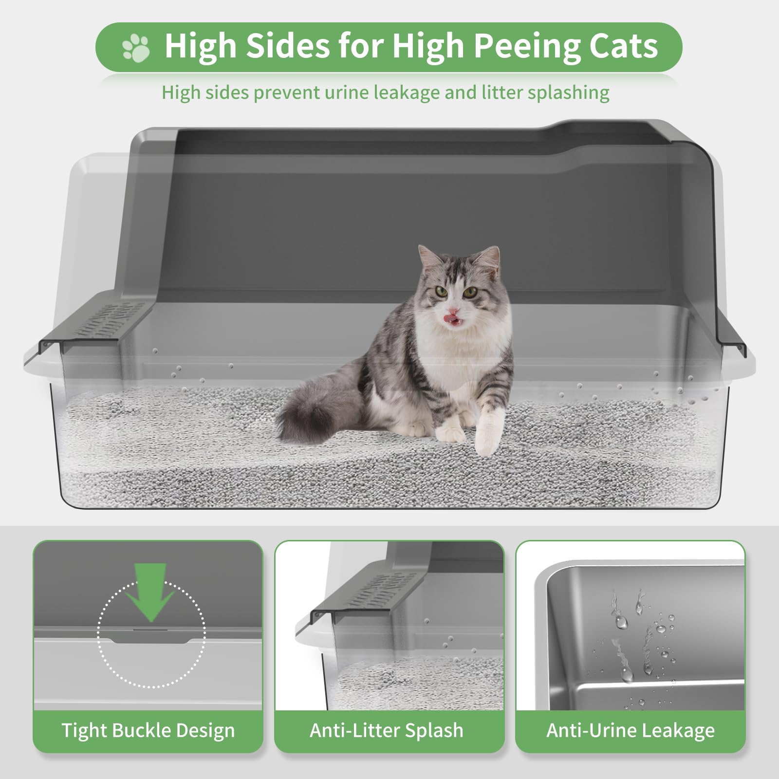 Stainless Steel Cat Litter Box With Lid, 28''X20''X14'' Xxl Extra Large High Sided Enclosure Metal Cat Litter Box, Anti-Leakage,