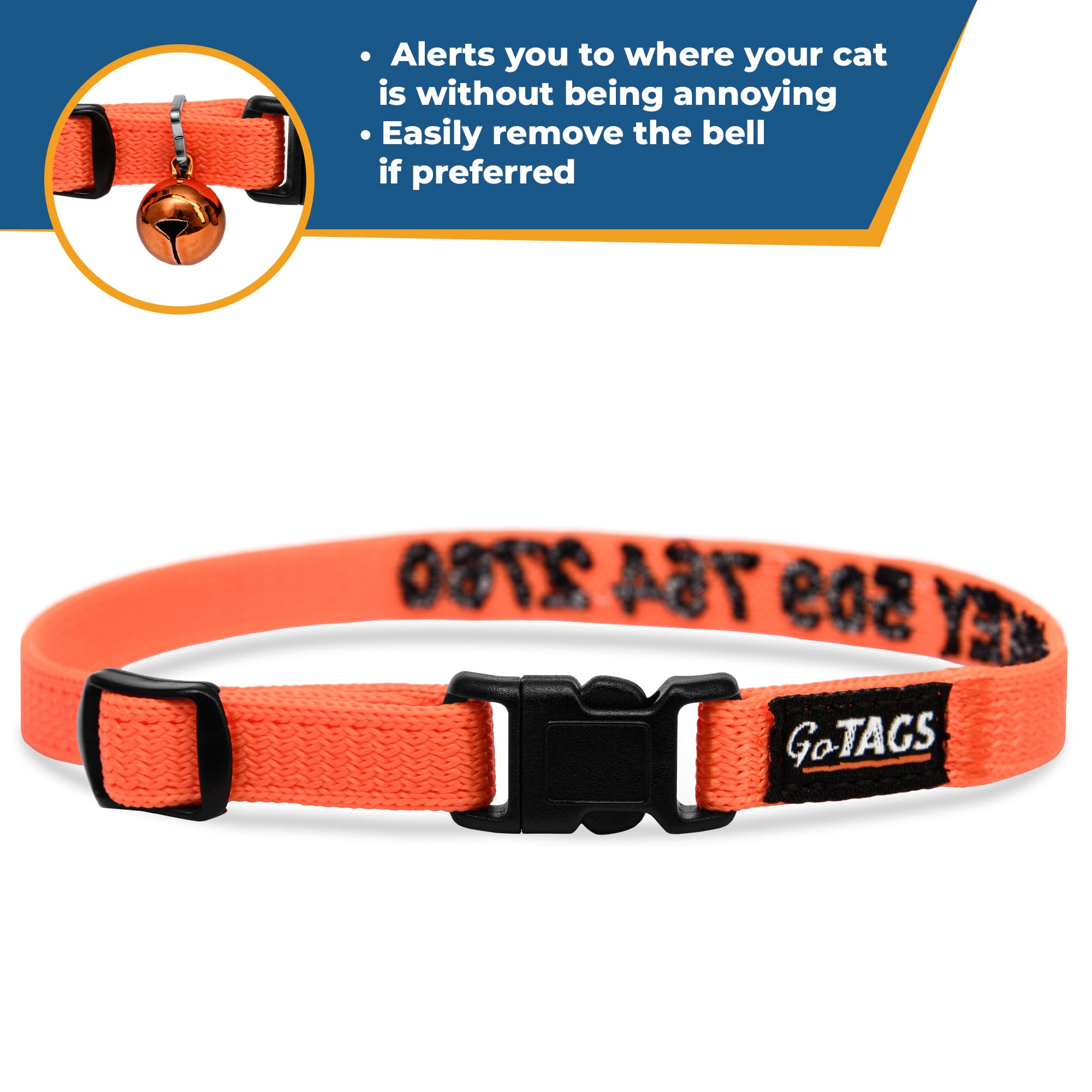 Gotags Personalized Cat Collars With Breakaway Safety Release Buckle, Custom Embroidered Cat Collar With Pet Name And Phone Numb