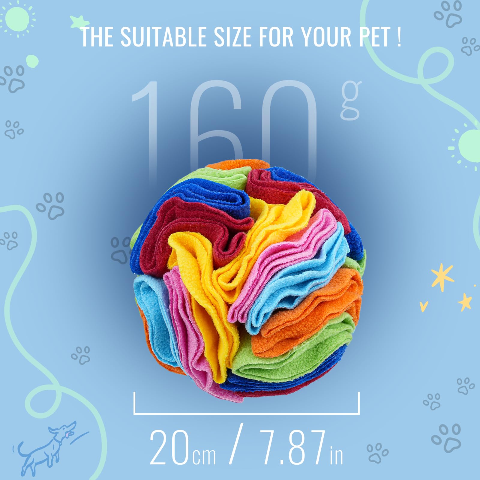 Larimuer Pet Snuffle Ball - Puzzle Sniffing Interactive Dog Ball For Blind Dogs, Training, Stress Relief & Enrichment (15Cm, Rai