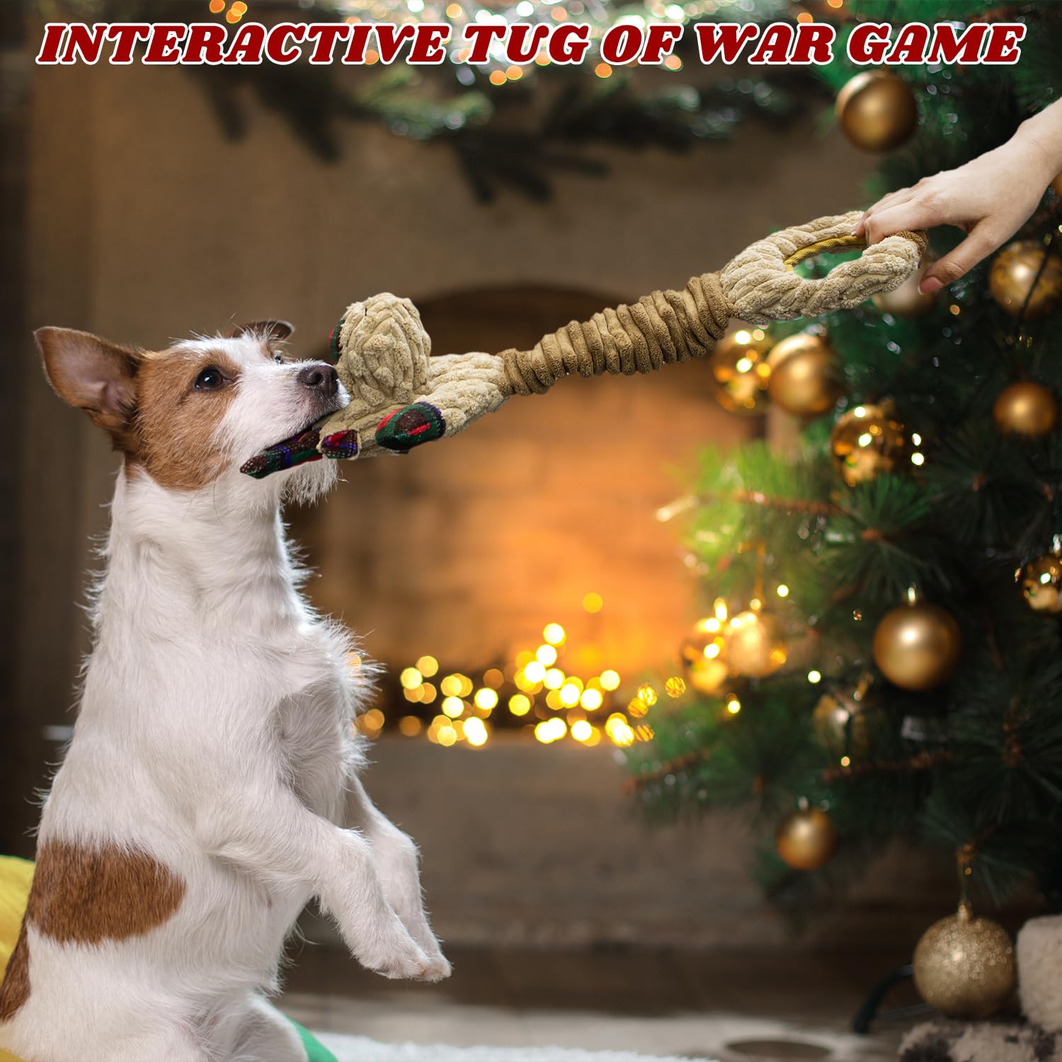 Christmas Squeaky Dog Toys- Plush Tug Of War Dog Toy For Large Breed- Interactive Dog Toys With Crinkle Paper For Small And Larg