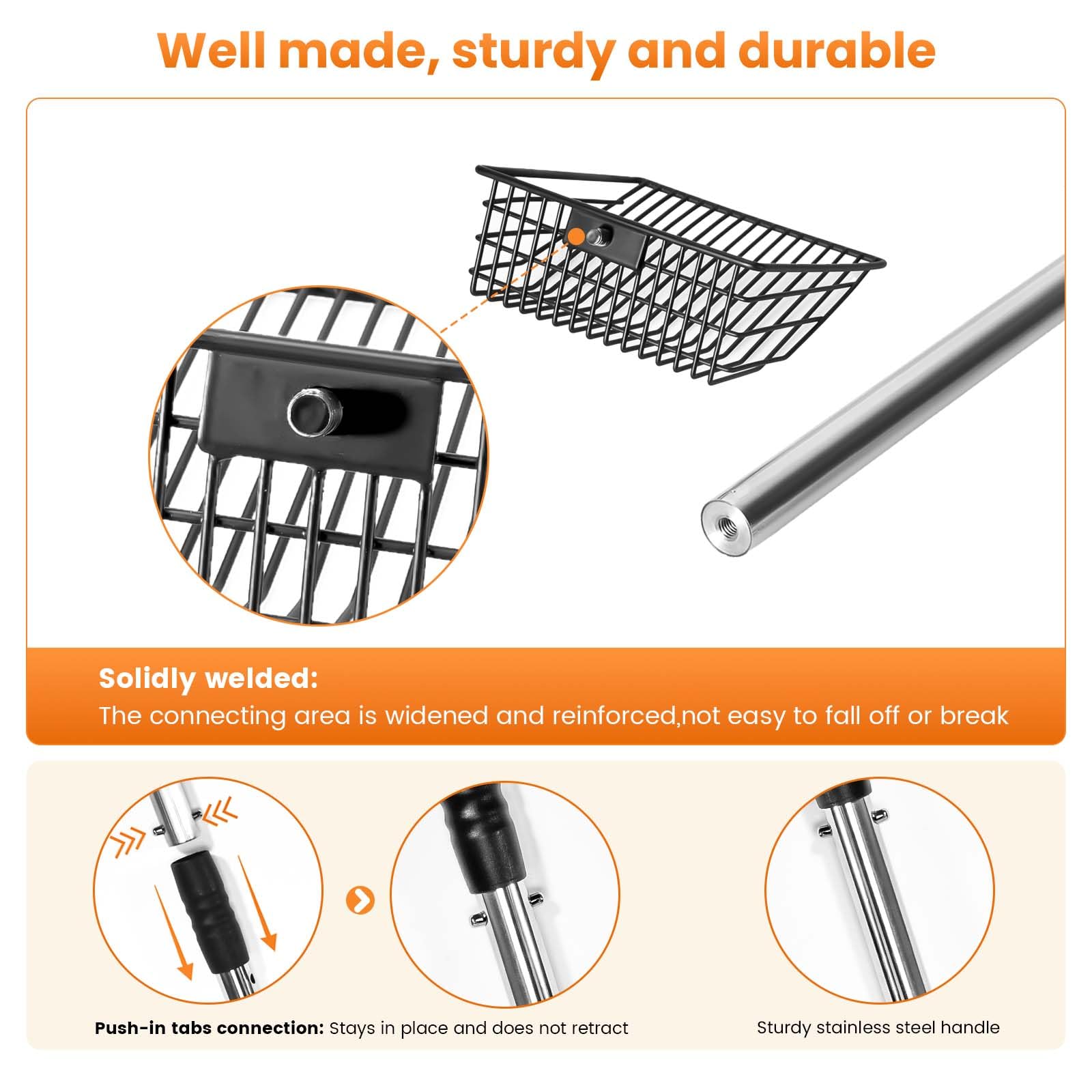 PETOCAT Cat Litter Scoop with Holder 43 Metal Litter Scooper with Stainless Steel Long Handle, Large Kitty Box Scooper Heavy Dut
