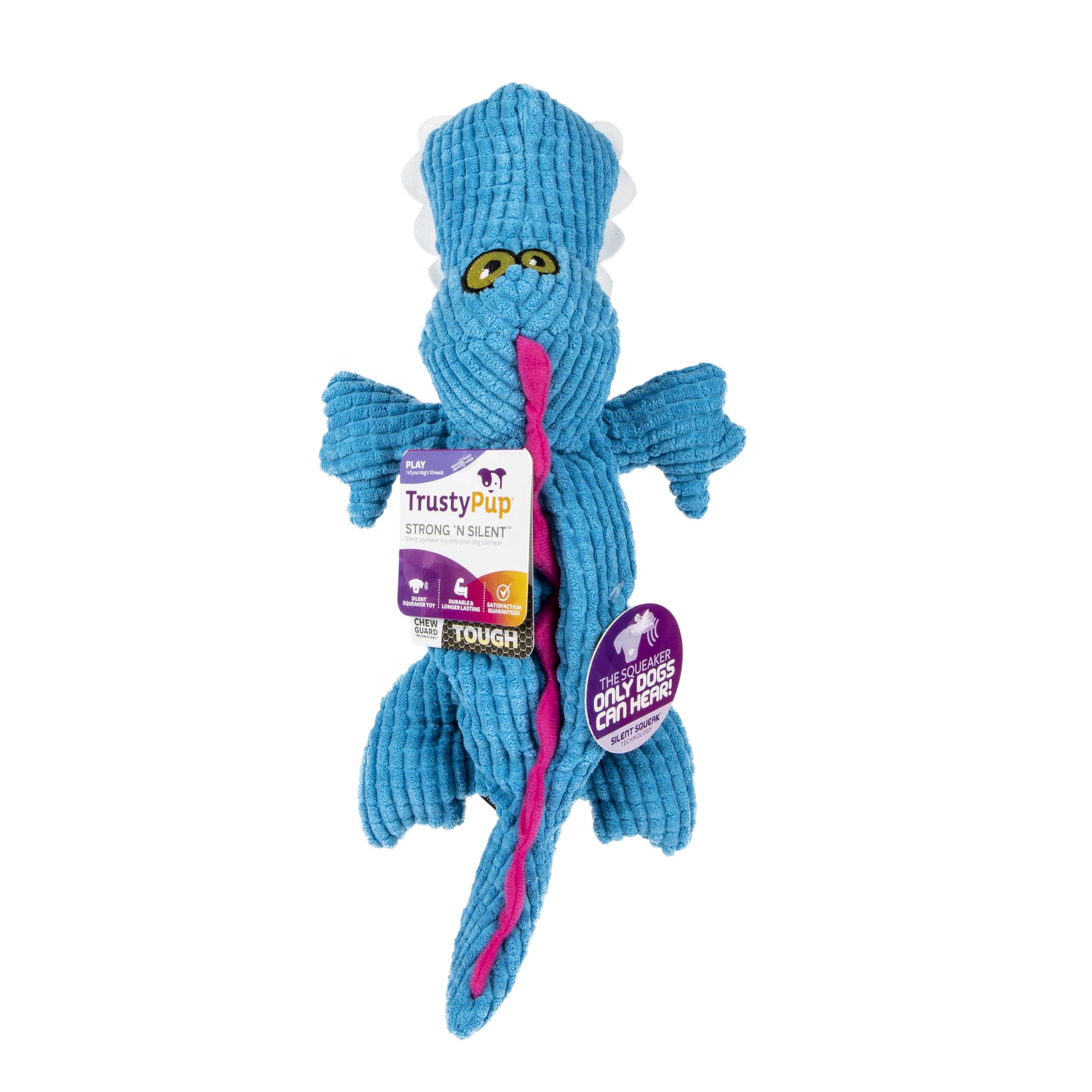 Trustypup Silent Squeak Gator Plush Chew Guard Dog Toy With Ultrasonic Squeaker, Blue, Large