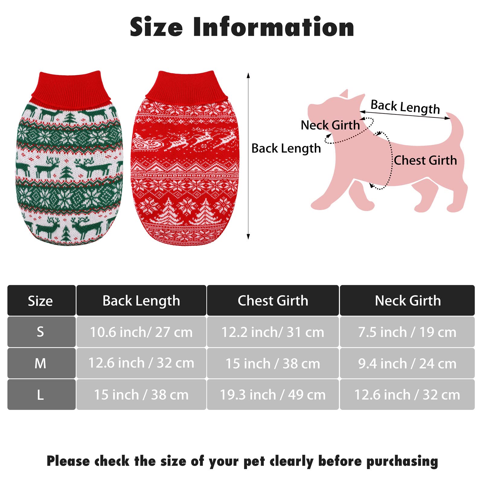 Pedgot 2 Pack Christmas Pet Sweaters Xmas Dog Holiday Sweaters Funny Pet Costume Christmas Pet Warm Clothes Reindeer, Christmas Tree, Snowflake Knitwear For Cats Or Dogs (Large)