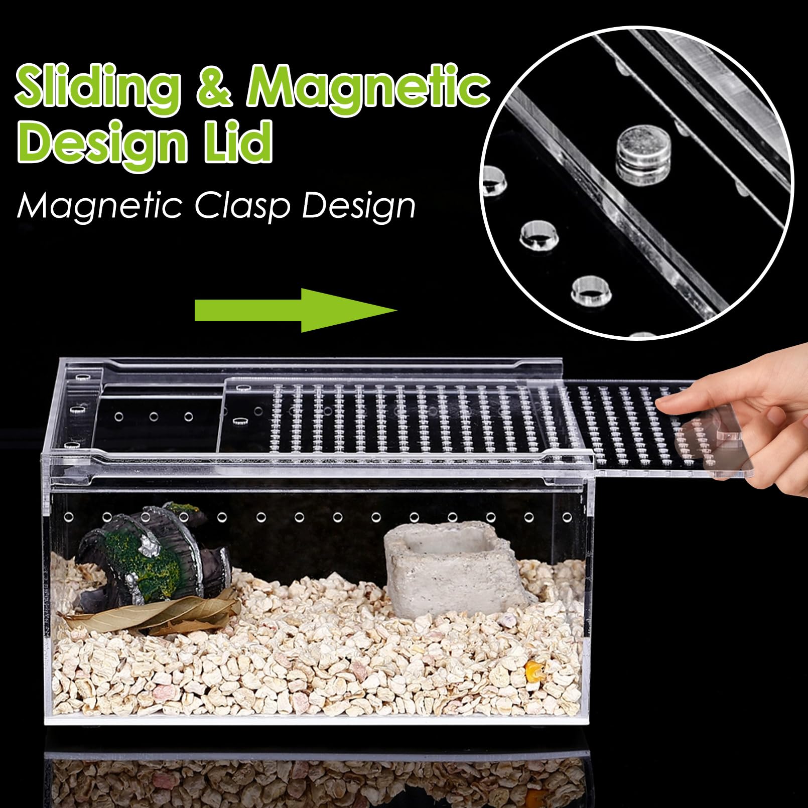 Apatal Reptile Terrarium Enclosure 8X6X4 Acrylic Tarantula Breeding Box Magnetic Hermit Crab Habitat Tank Transparent Jump