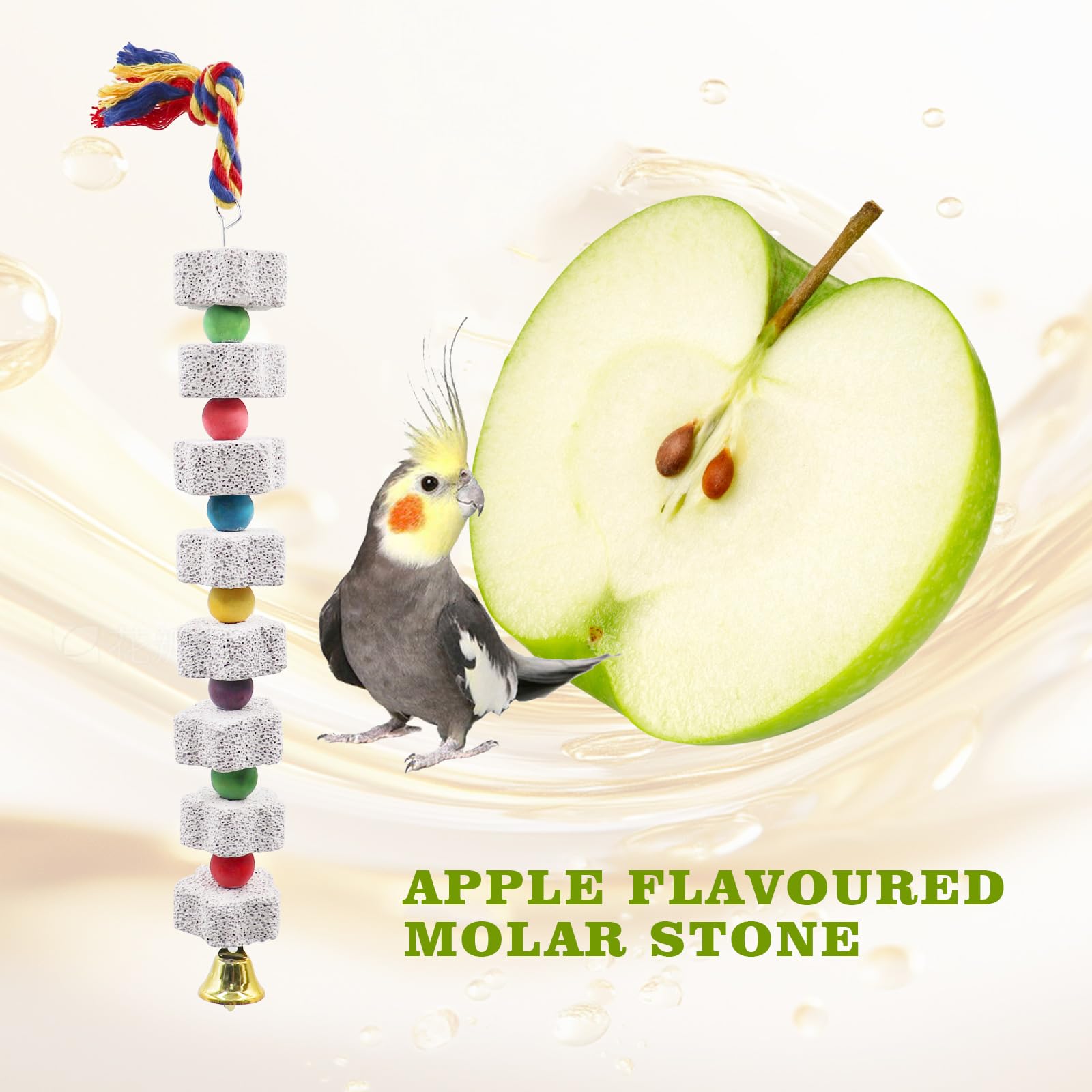 2 Pack Bird Beak Grinding Stone With Apple Scent, Large Parrot Chewing Calcium Stone Toy With Bells, Bird Cage Accessories, Suit