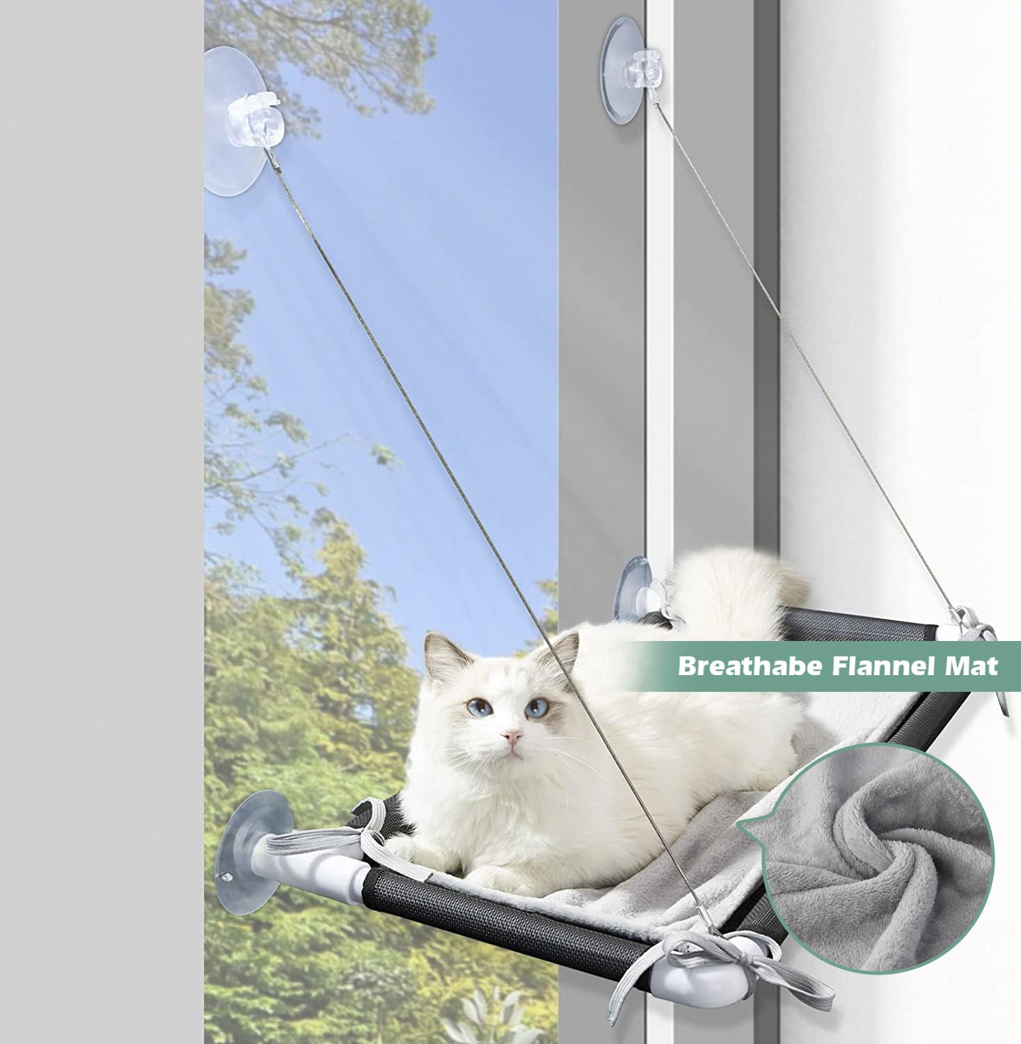 Water Proof Cat Window Hammock With Removable Warm Flannel Mat, Cat Window Perch, Heavy Duty Cat Hammock For Window, Space Saving Cat Perch For Large Indoor Cats In Black