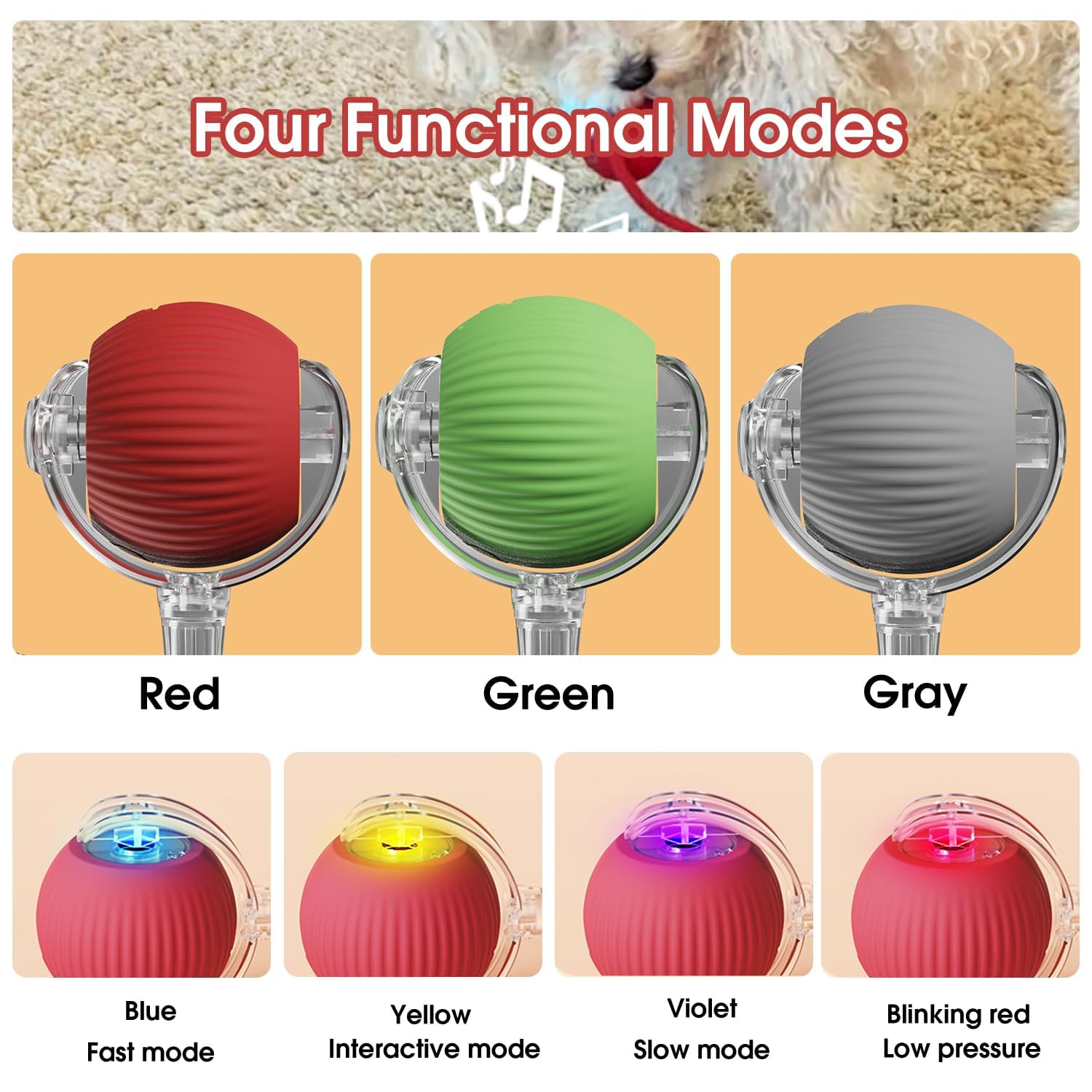 Neysxyu Interactive Dog & Cat Electric Active Toys - Smart Rolling Ball For Dogs & Cats, Rechargeable (Red)