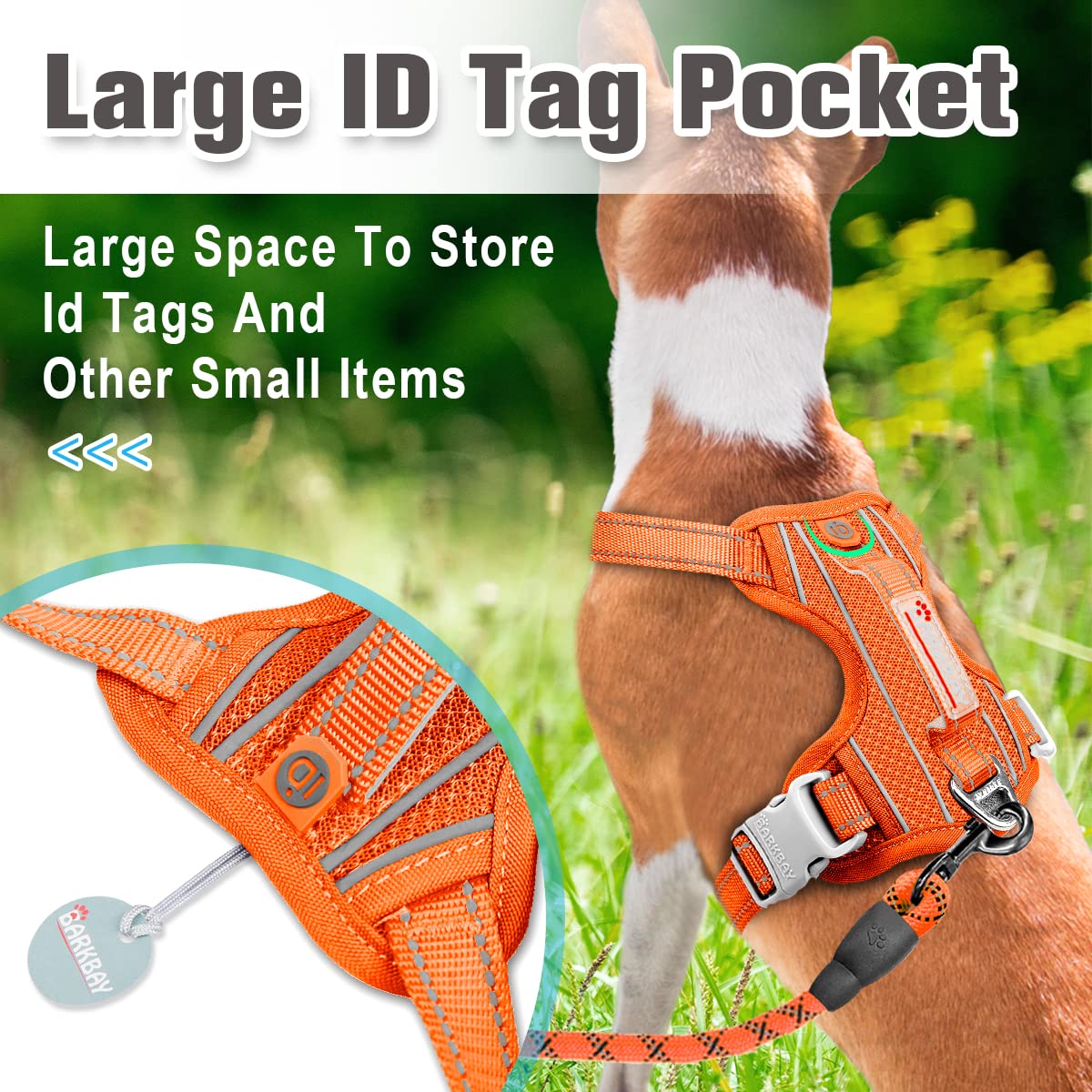 Barkbay No Pull Dog Harness Front Clip Heavy Duty Reflective Easy Control Handle For Large Dog Walking With Id Tag Pocket(Orange,S)