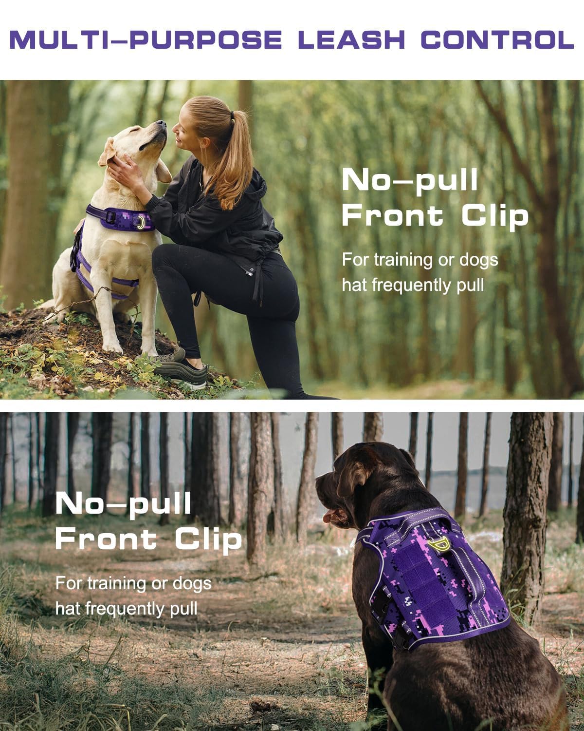 Small Dog Harness, Heavy Duty Tactical No Pull Dog Harness, No Choke, Easy On and Off Pet Vest with Molle System, Adjustable Ref