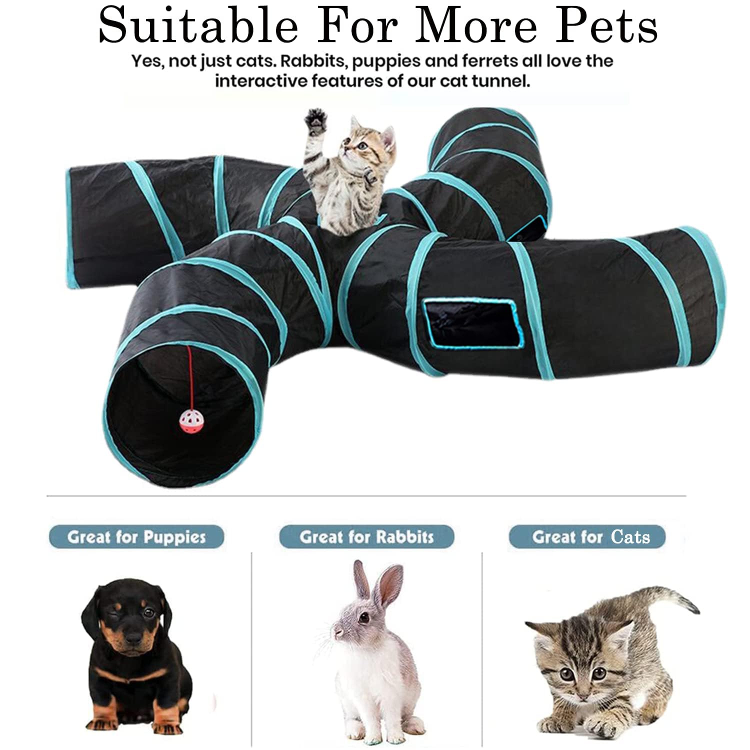 Cat Tunnel,4 Way Large Collapsible Tunnels Tube Upgrade With 5 Peek Hole,S-Shaped Maze House Play Toy Interactive Cat Toy For Ca