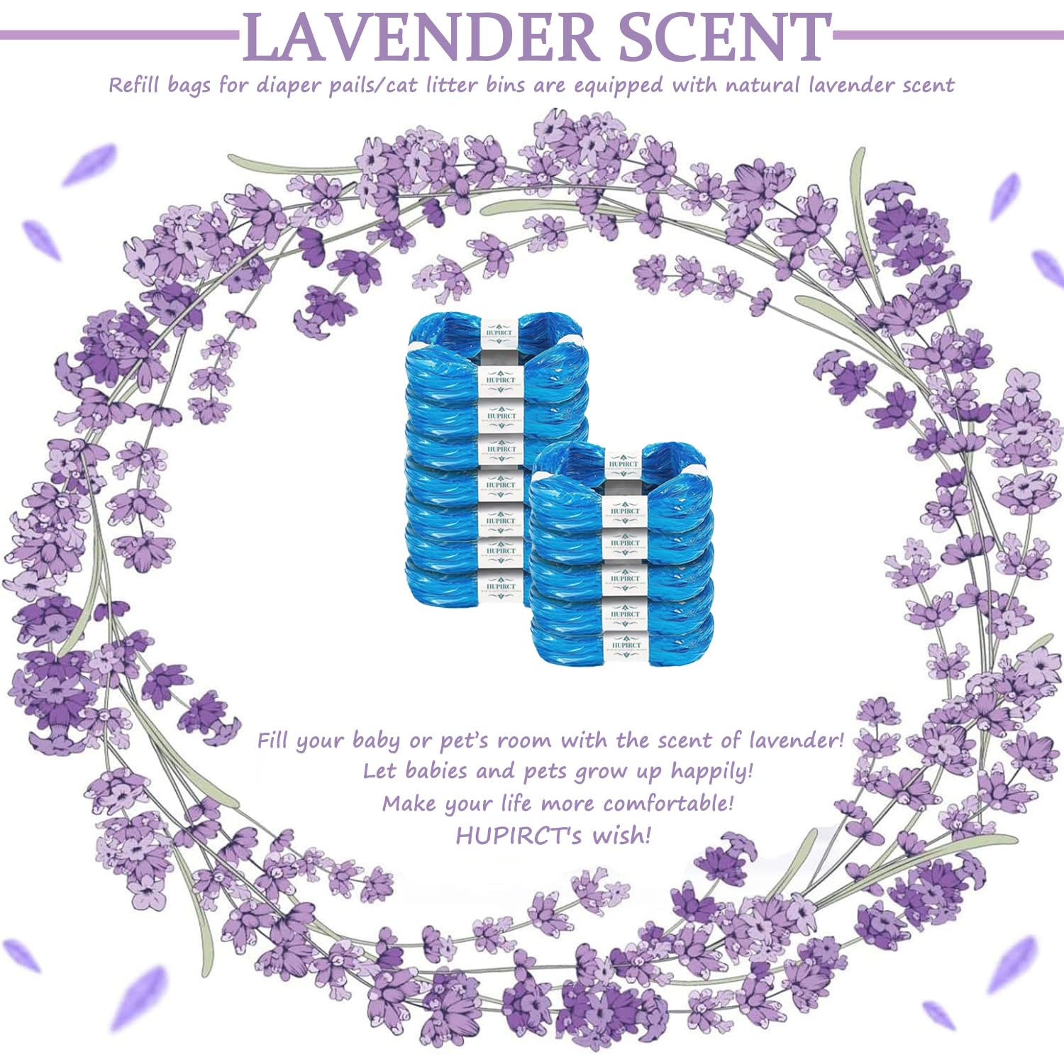 Hupirct 9-Pack Refill Bags, 50% Longer Length, More Capacity, Additional Odor-Inhibiting Evoh Material, Compatible With Most Dia