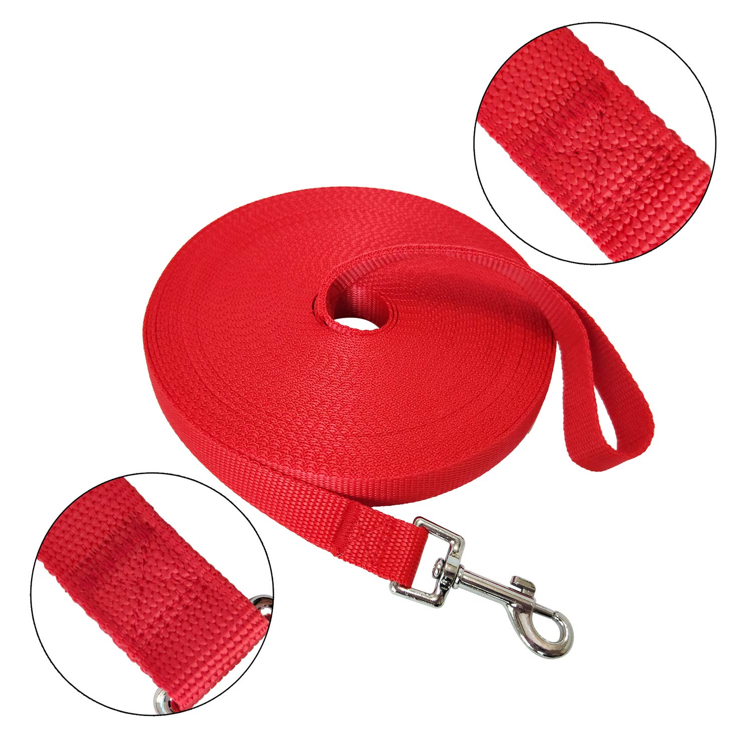 Nylon Training Dog Leash For Small Medium Large Dogs, 15Ft 20Ft 30Ft 50Ft Long Leash Dog/Puppy Lead For Obedience Recall Training, Camping (50Ft, Red)