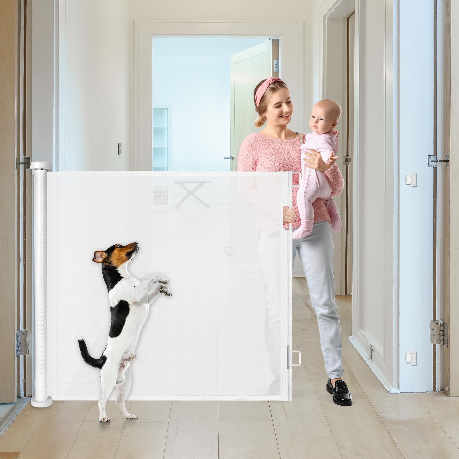 42'' Tall X 75'' Wide Retractable Baby Gates Extra Tall Baby Gate Tall Baby Gates for Dogs Tall Gates for Dogs Indoor Retractabl