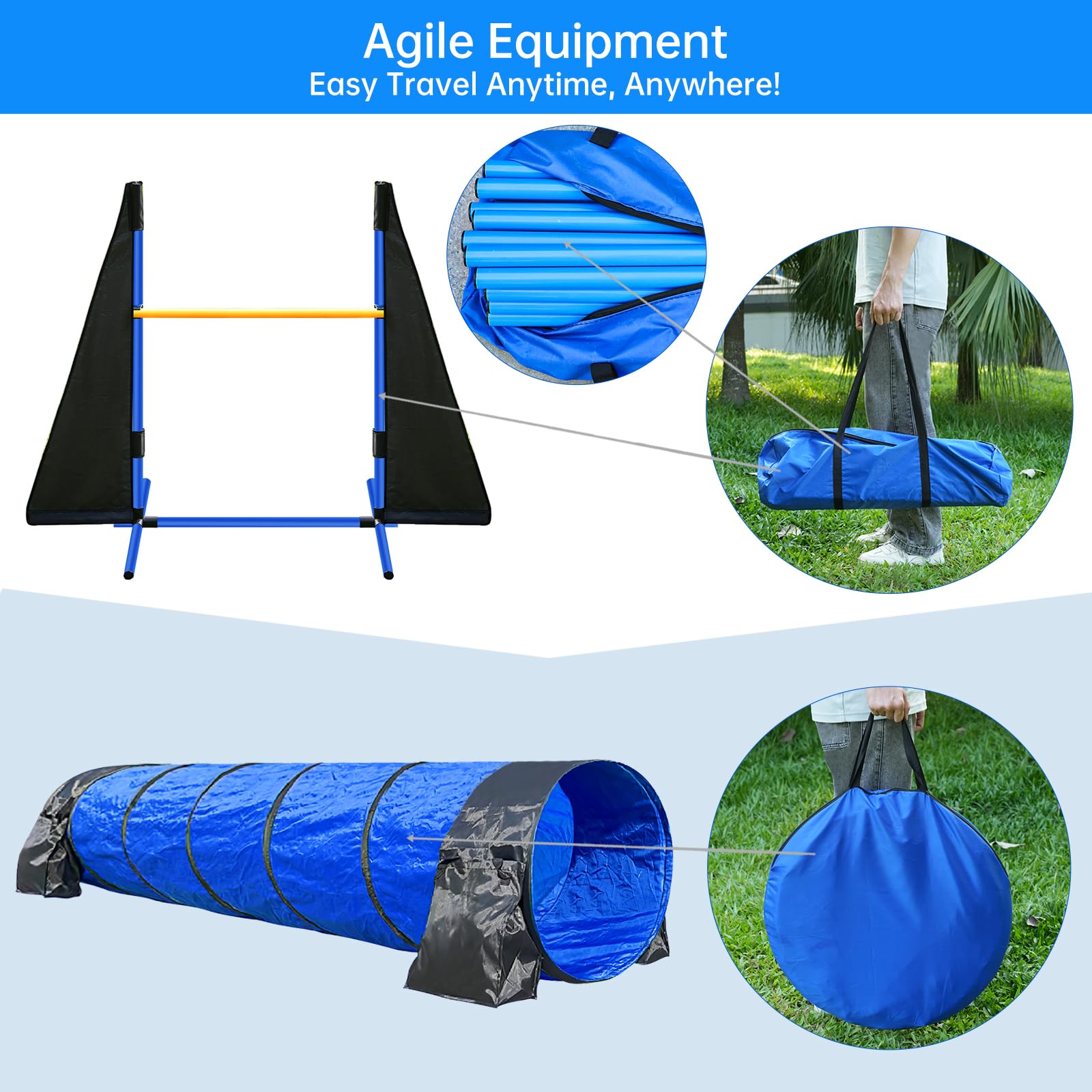 Jopavo Dog Agility Training Equipment: Dog Agility Course Backyard Set - 13-Piece Kit With 2X10Ft Tunnels (Sandbags), 2 Adjustab