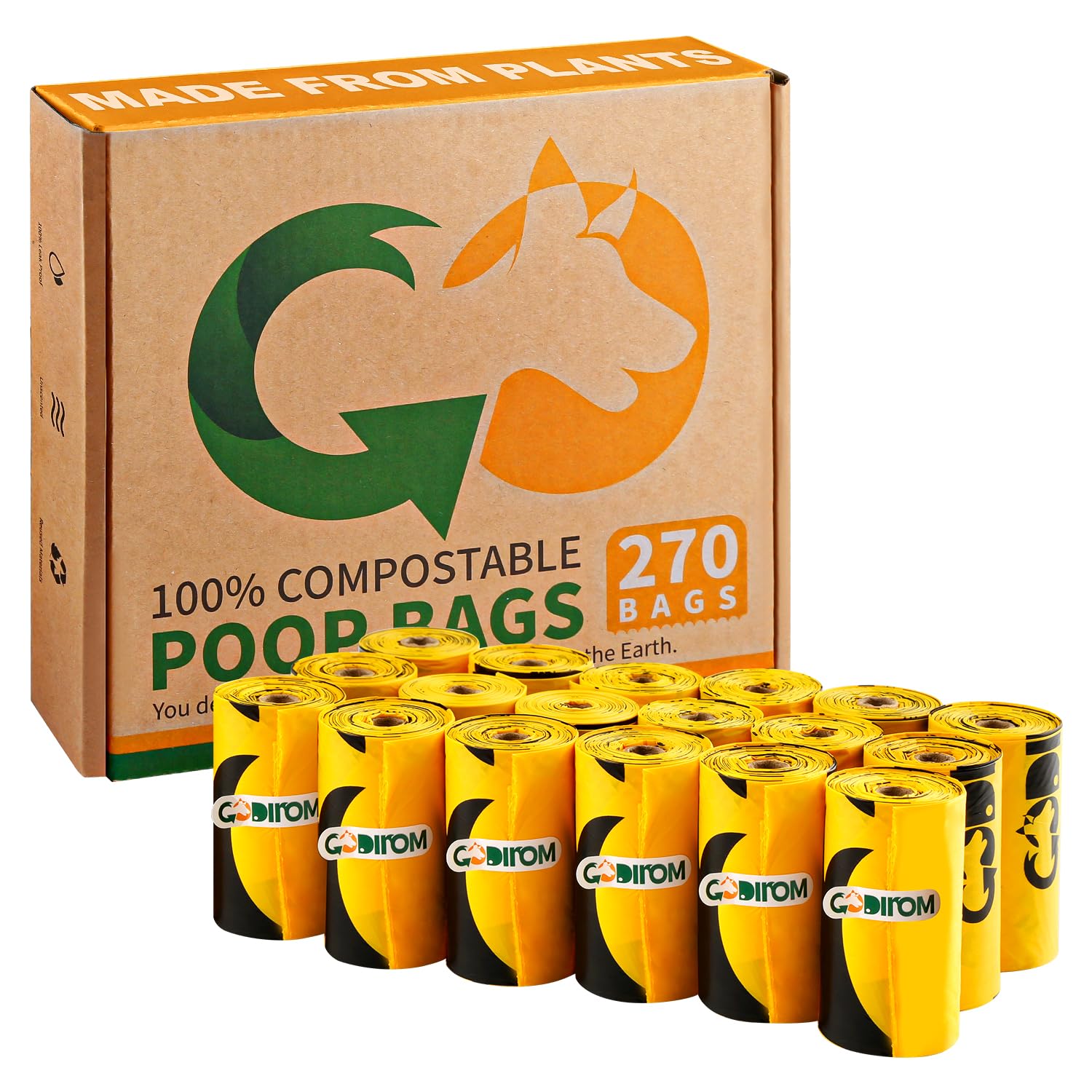 Certified 100% Compostable Poop Bags For Dogs, 270 Count Guaranteed Leak Proof And 18 Microns Extra Thick Dog Waste Bag, 18 Roll