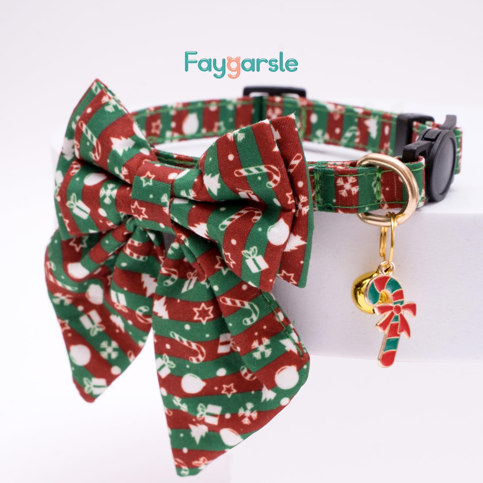 Faygarsle 2 Pack Christmas Cat Collar Cute Holiday Cat Collar With Bow Tie Breakaway Red Green Winter Collar For Boy And Girl Ca