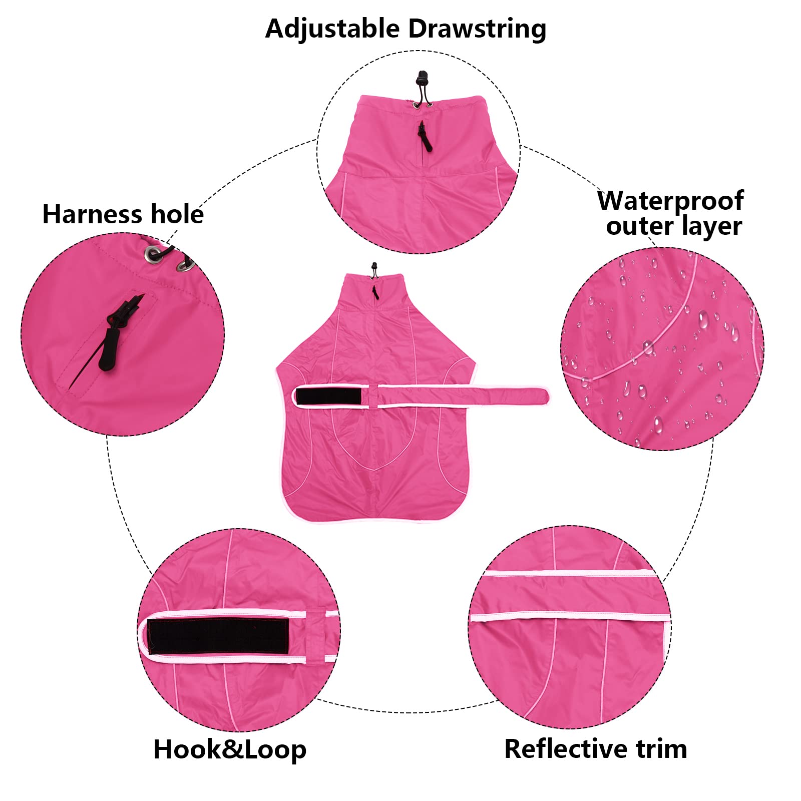 Greyhound Winter Coat, Whippet Coat With Padded Fleece Lining, Water Resistant Dog Jacket With Adjustable Bands And Reflective - Pink - Large