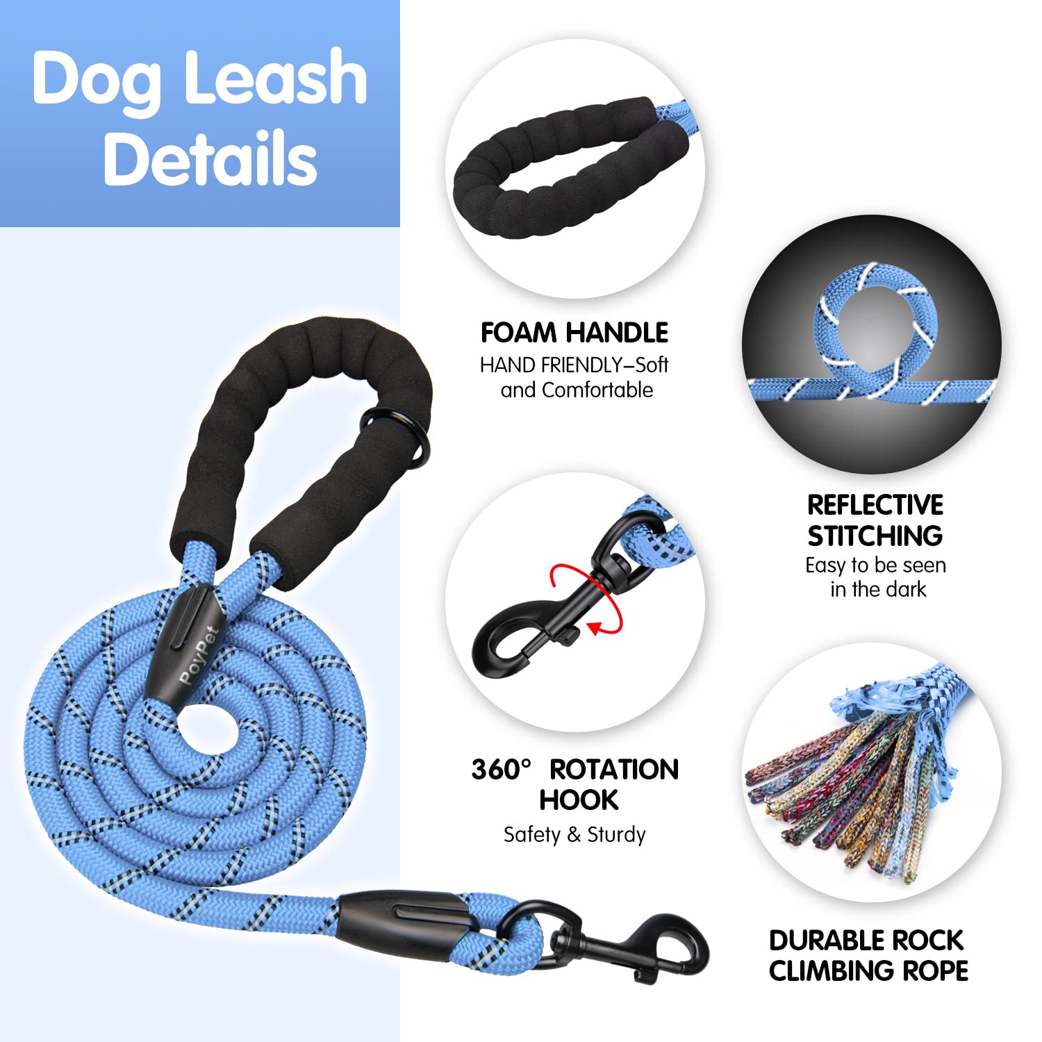 Poypet No Pull Dog Harness And 5 Feet Leash Set, Release On Neck Reflective Adjustable Pet Vest, Front & Back 2 D-Ring And Soft