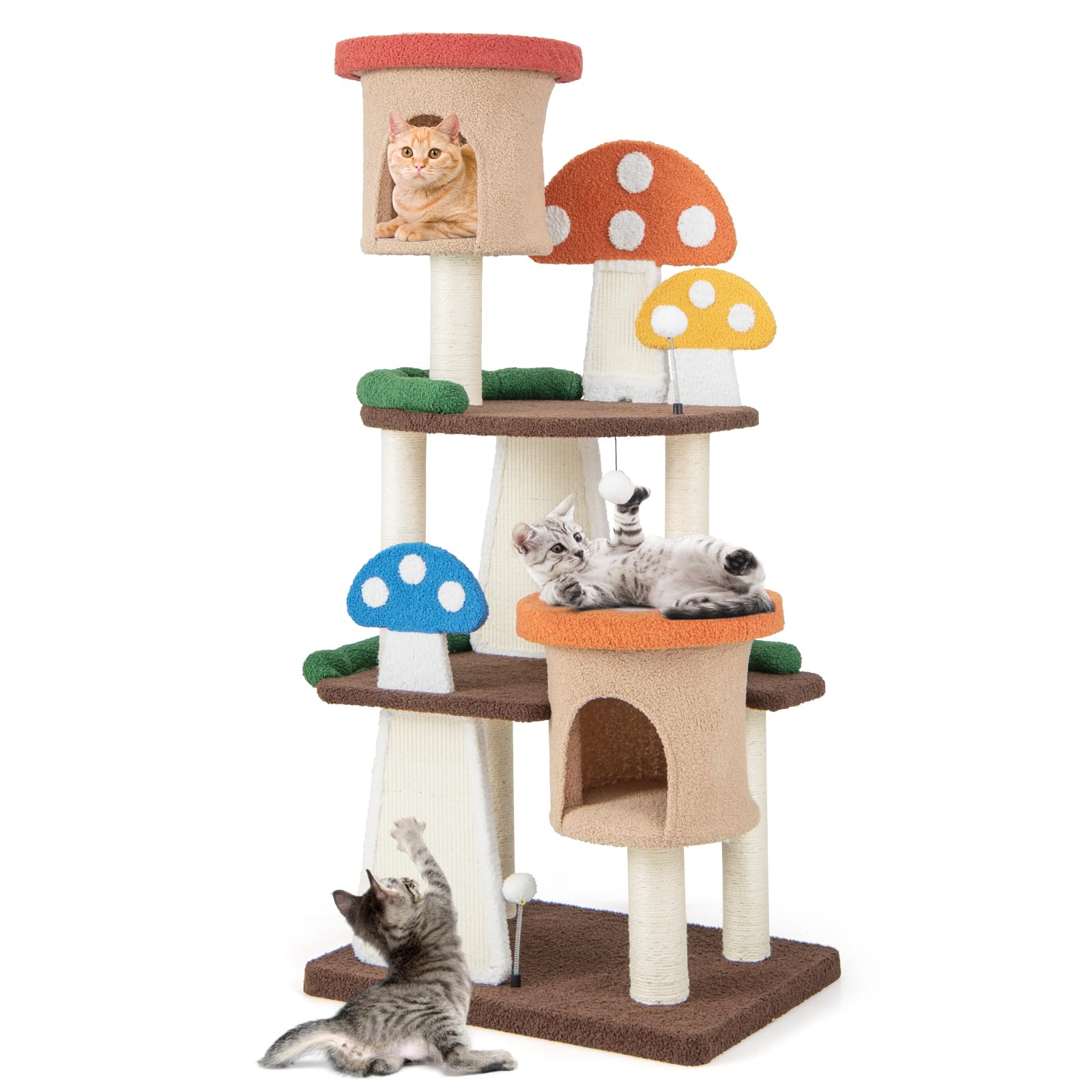 Nightcore Mushroom Small Cat Tree, 57.5'' Multi-Level Cat Tower W/Natural Sisal Scratching Posts & Boards, Cat Tree W/Interactiv