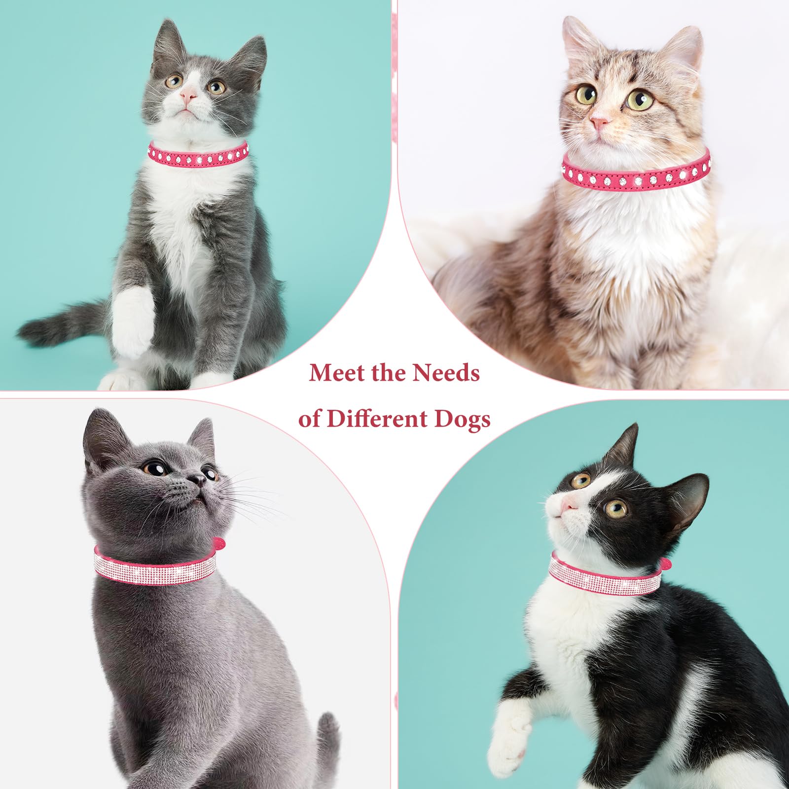 Hot Pink Sparkly Dog Collar Xxs, 2-Pack Bling Diamond Kitten Collar Soft Suede Rhinestone Jewelry Crystal Female Puppy Collar Wi