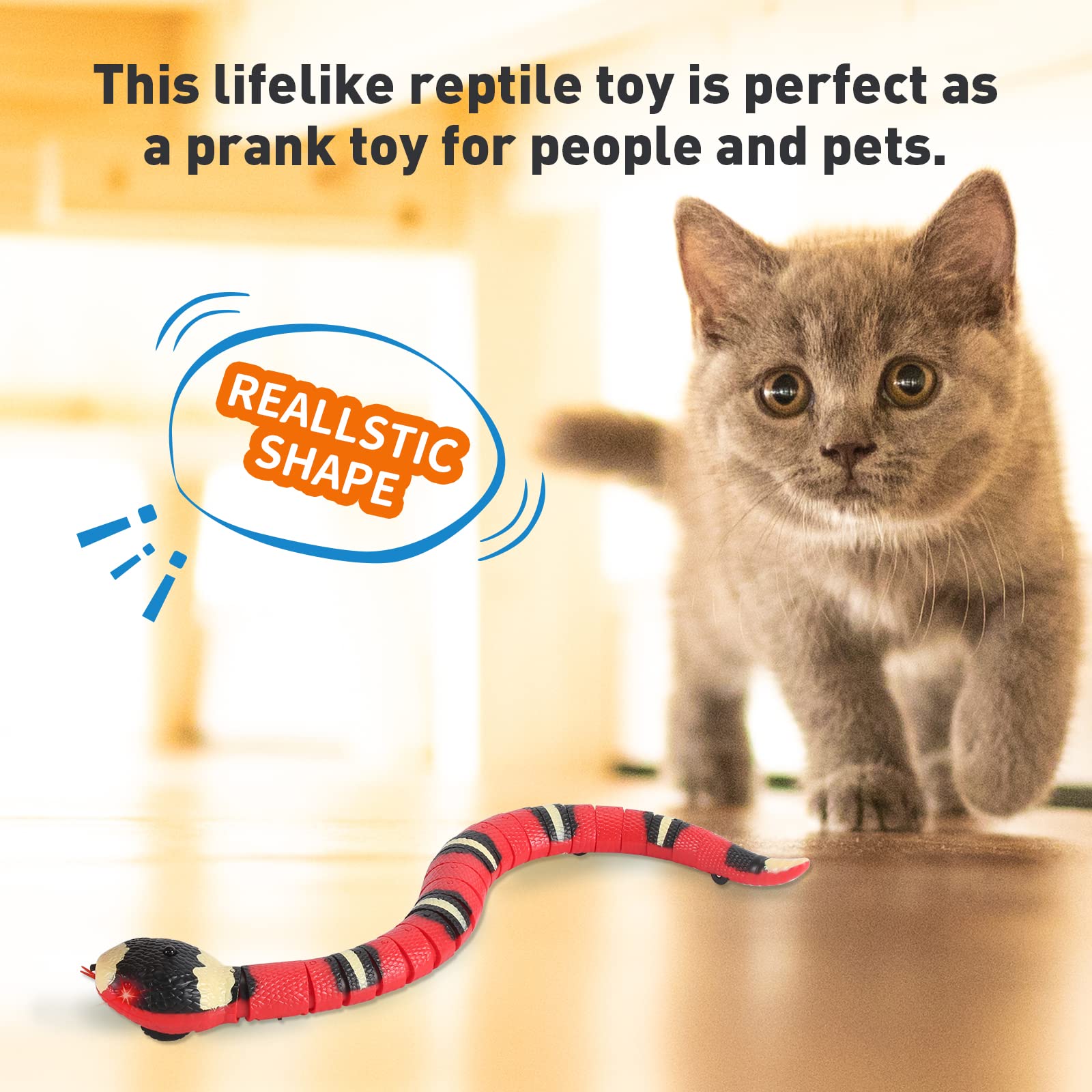 Cat Toys Snake Interactive,Kitten Toys,Realistic Smart Sensing Snake Toy,Usb Rechargeable,Automatically Sense Obstacles And Esca