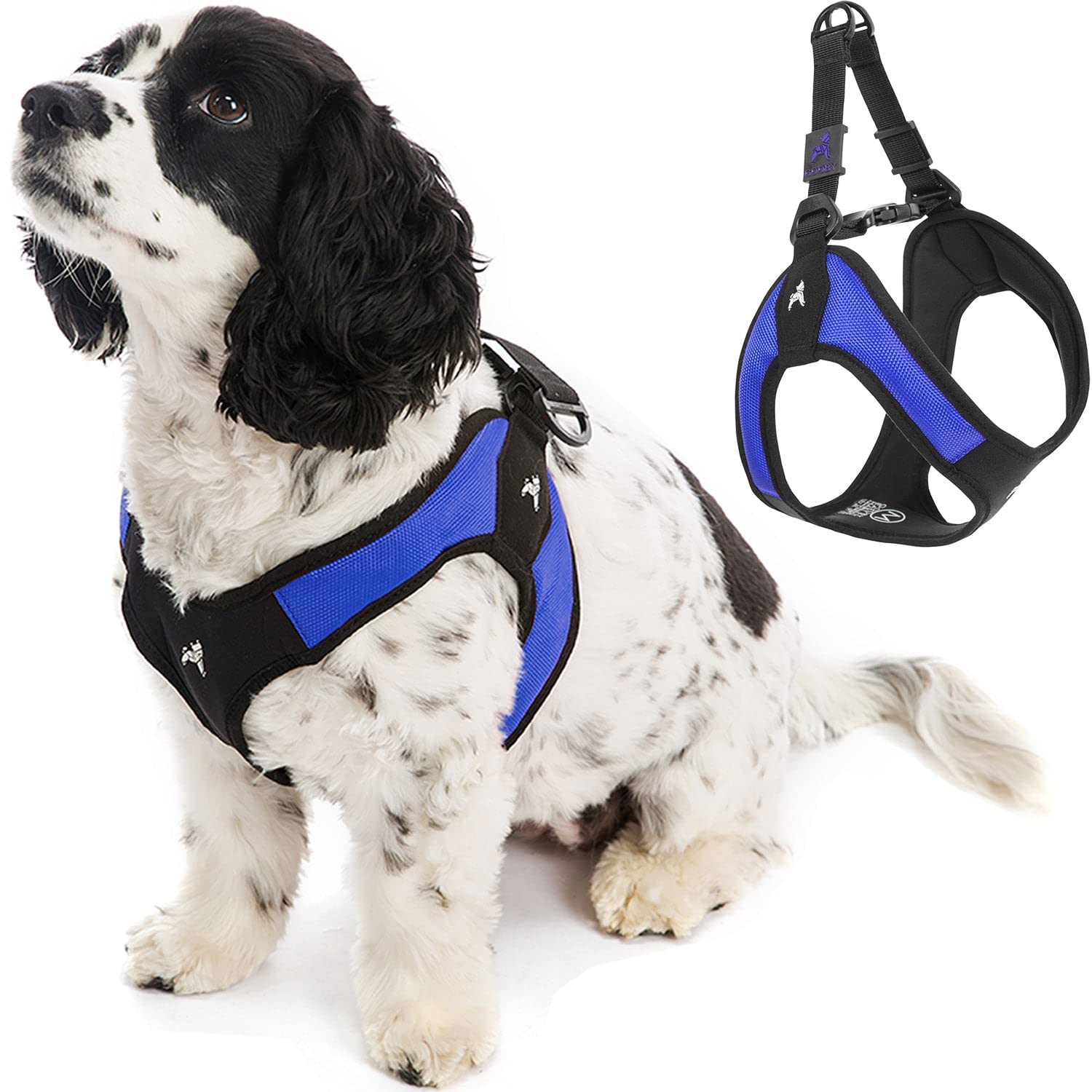 Gooby Escape Free Easy Fit Harness - Blue, Medium - No Pull Step-In Patented Small Dog Harness With Quick Release Buckle - Perfe