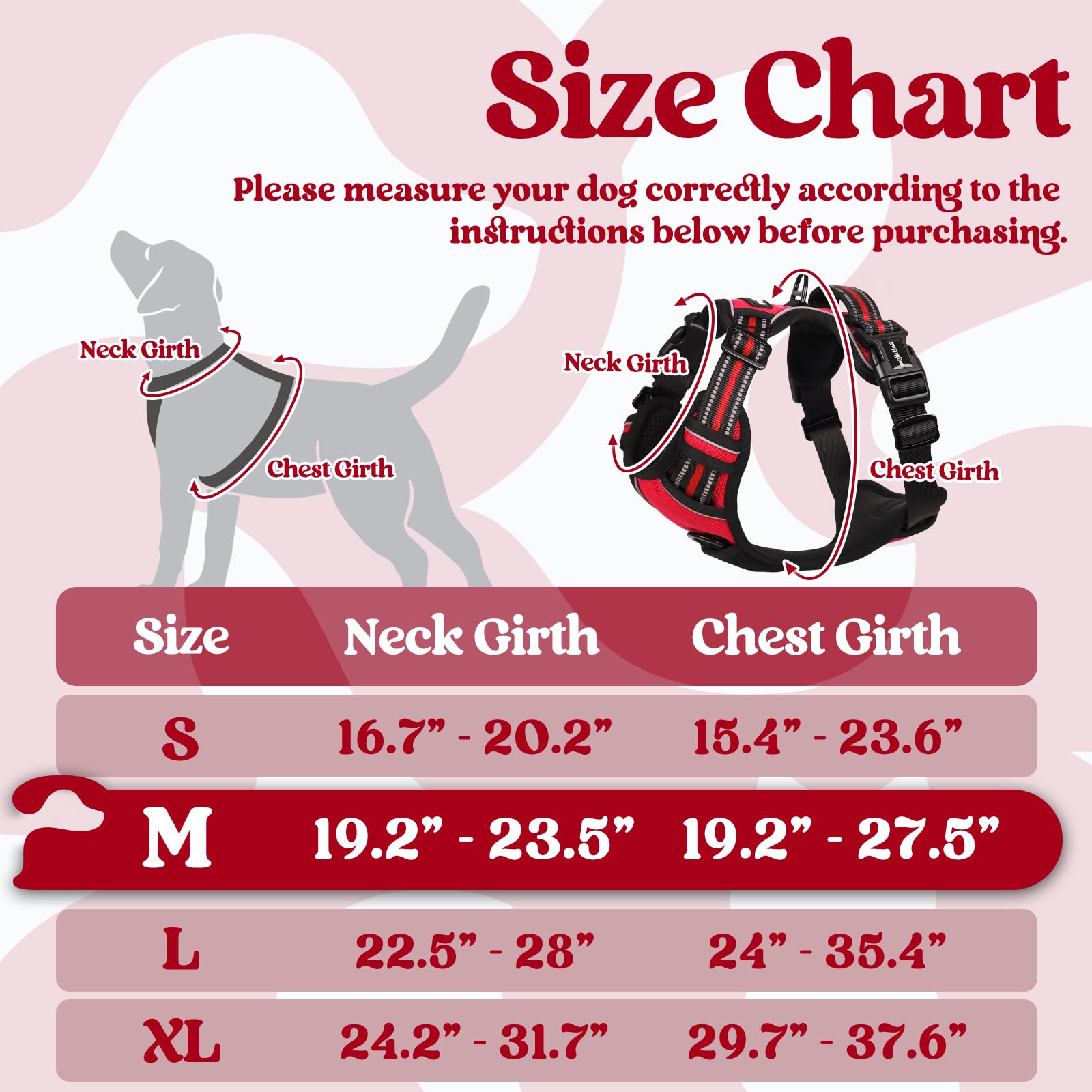 Rabbitgoo Dog Harness Medium Sized, No Pull Pet Harness With 3 Buckles, Adjustable Soft Padded Pooch Vest With Instant Control Handle, Easy Walking Reflective Pet Vest For Medium Dogs, Red, M