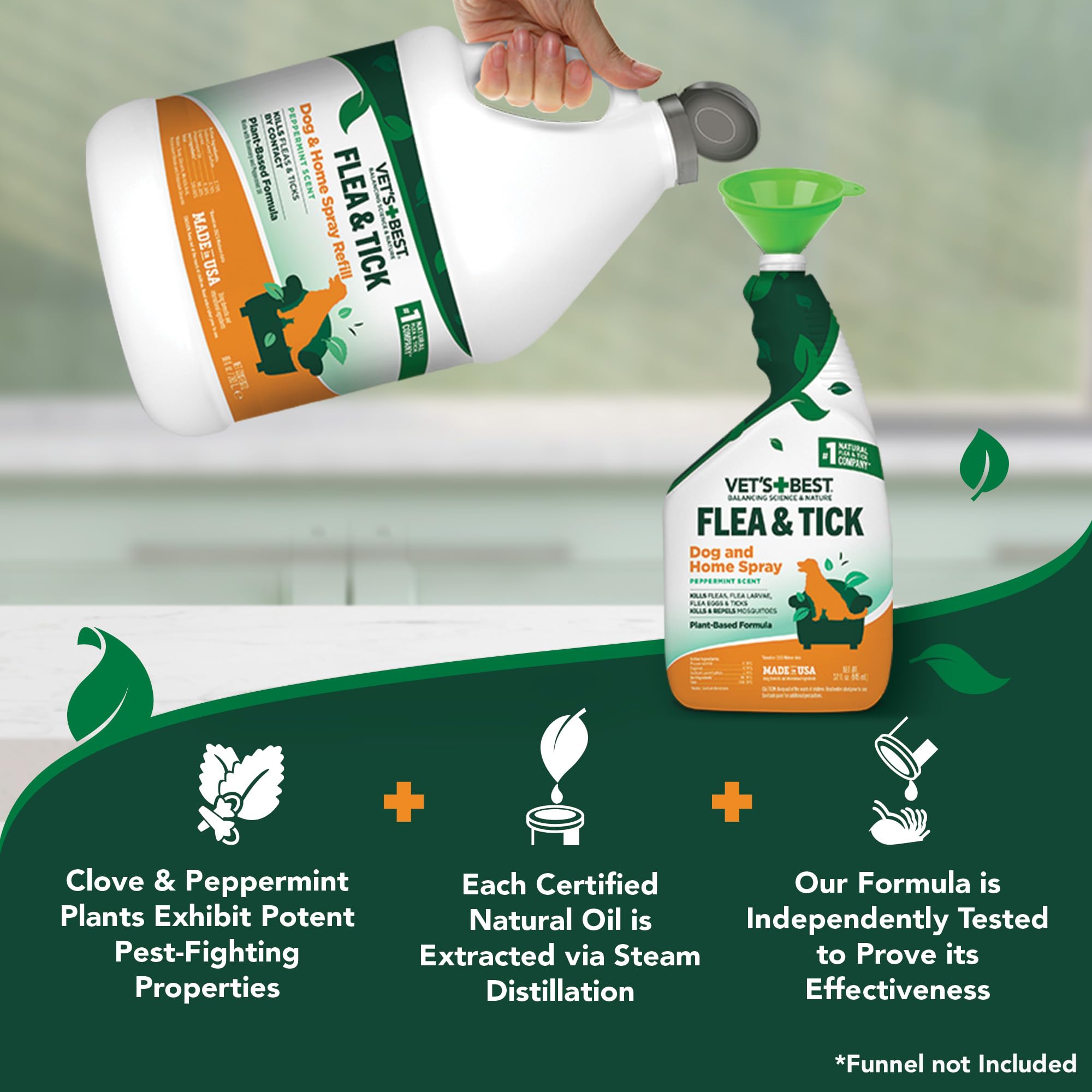 Vets Best Flea and Tick Home Spray - Plant-Based Flea and Tick Treatment for Dogs and Indoor Use - Natural Essential Oil Spray f