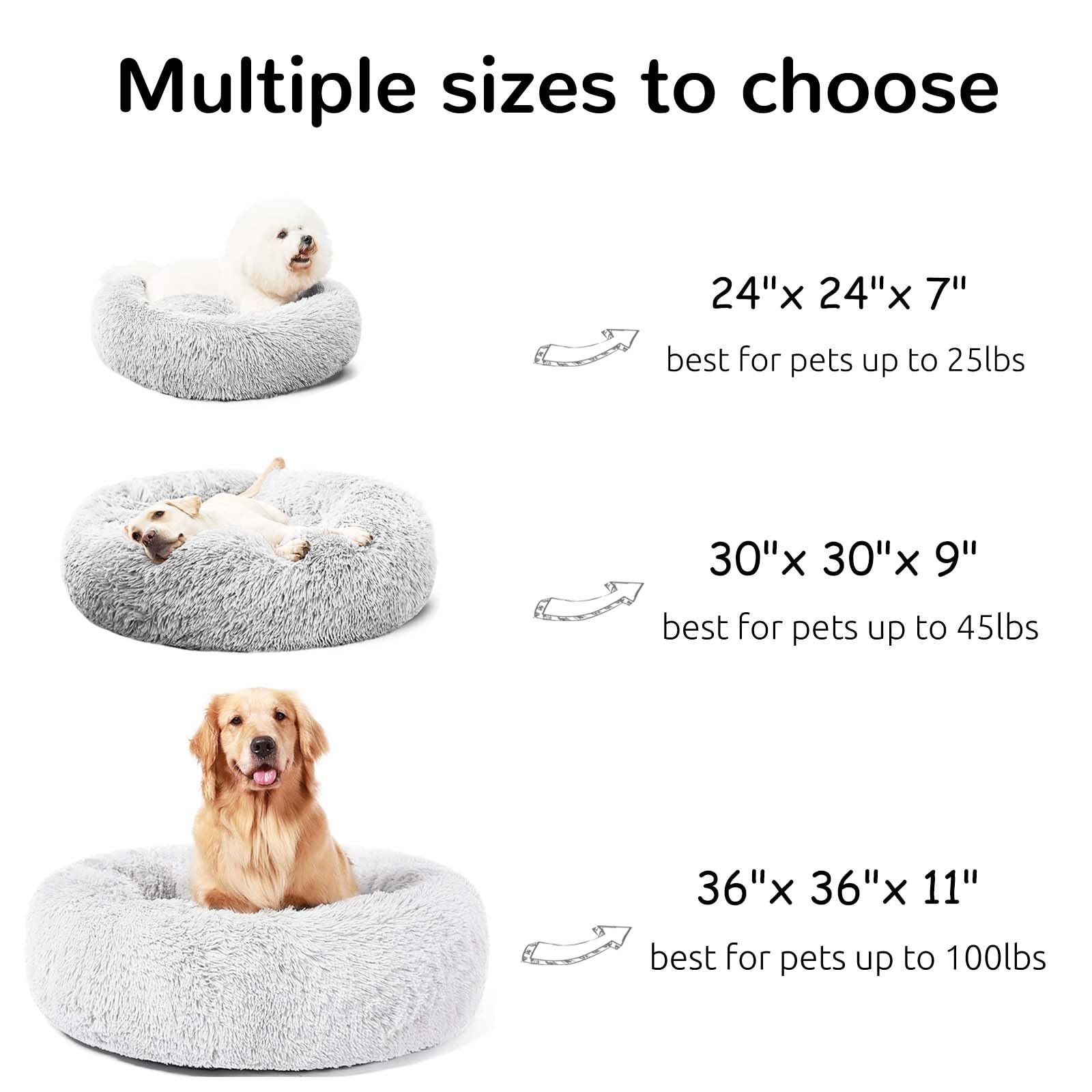 Hachikitty Calming Donut Cuddler Dog Beds, Medium Dogs, Fluffy, 24